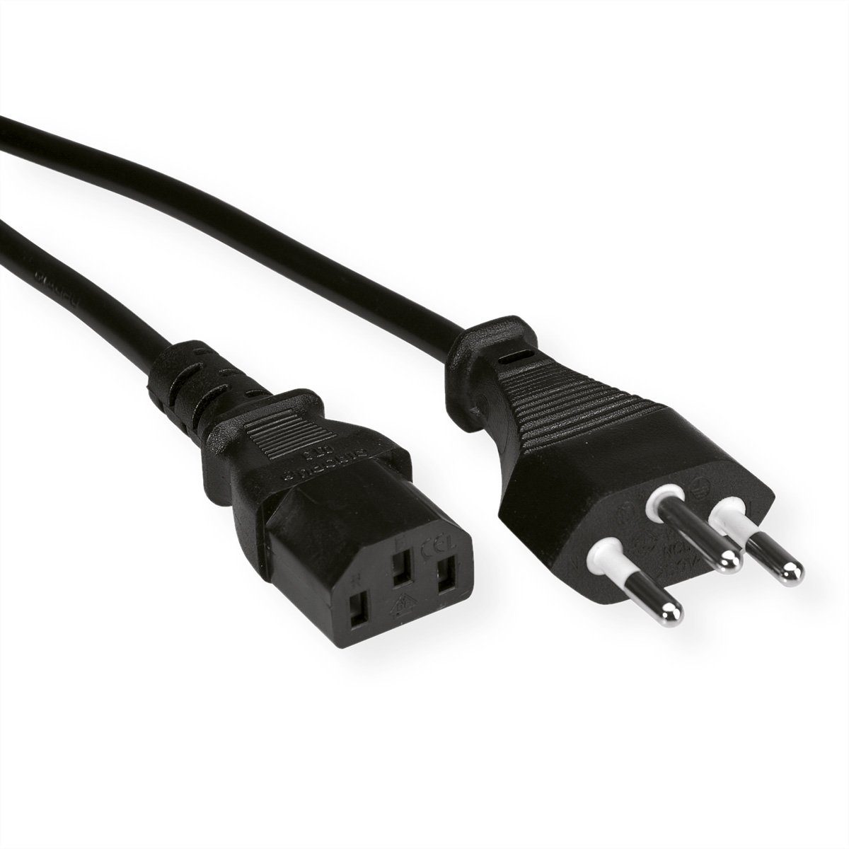VALUE Netzkabel T12 auf C13 Stromkabel, T12, 10A, Typ-J Männlich (Stecker), IEC320 C13, Kaltgeräte, 10A Weiblich (Buchse) (180.0 cm)