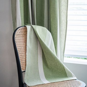 Vorhang Vorhang Vorhang aus garngefärbtem gestreiftem grünem, AUKUU, Küchenvorhang aus Baumwolle und Leinen halbverdunkelnder