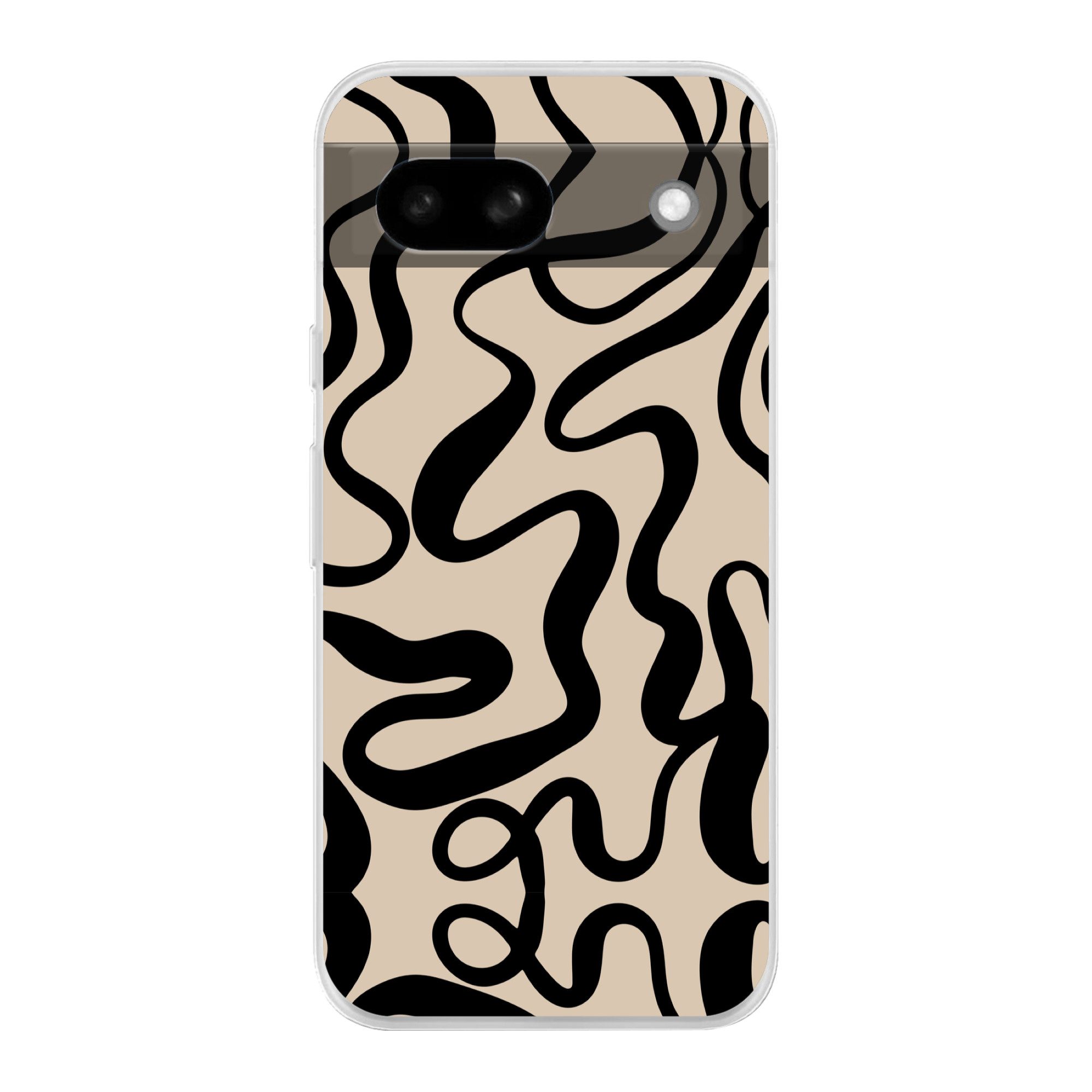 MuchoWow Handyhülle für Google Pixel 8a Linien - Schwarz - Beige - Abstrakt - Minimalistis, Phone Case, Silikon, Schutzhülle Dünn