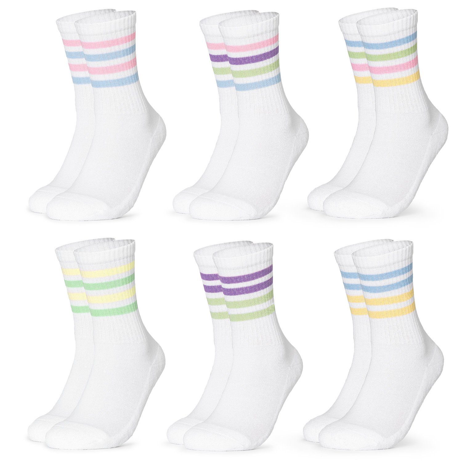OCCULTO Sportsocken Damen Retro Tennis Socken 6er Pack (Modell: Steffi)  (6-Paar)