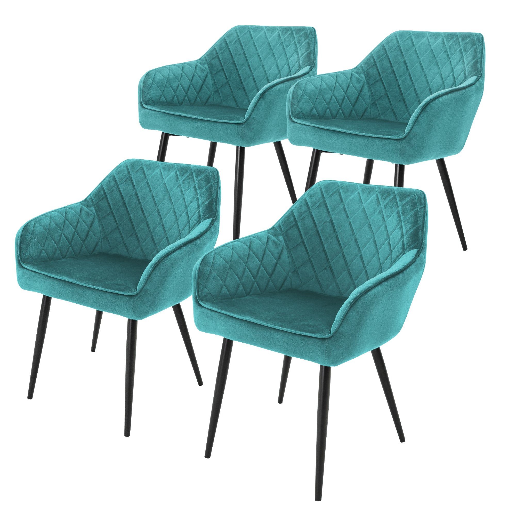 ML-DESIGN Stuhl Esszimmerstühle mit Rücken- & Armlehne 4er Set Türkis Samtbezug, 4er Set Türkis Samtbezug mit Metallbeinen Ergonomisch