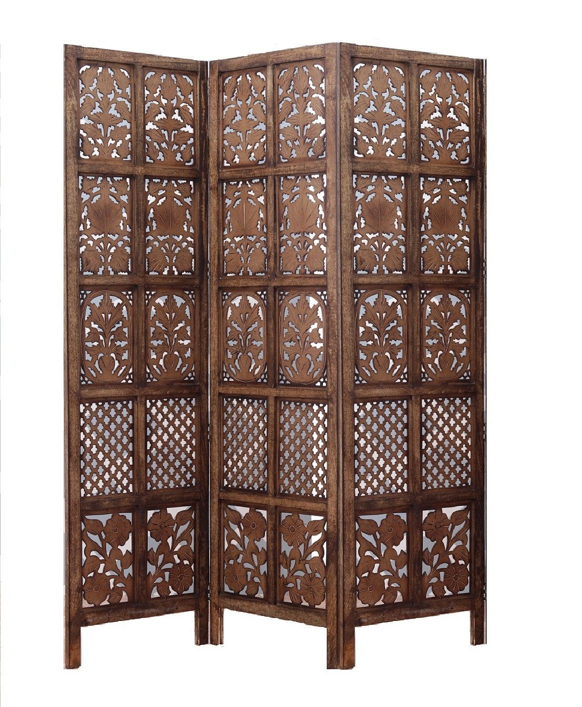 iAnanas Paravent Holz Raumteiler 3-teilig, 180 cm hoch, vormontiert, orientalisch