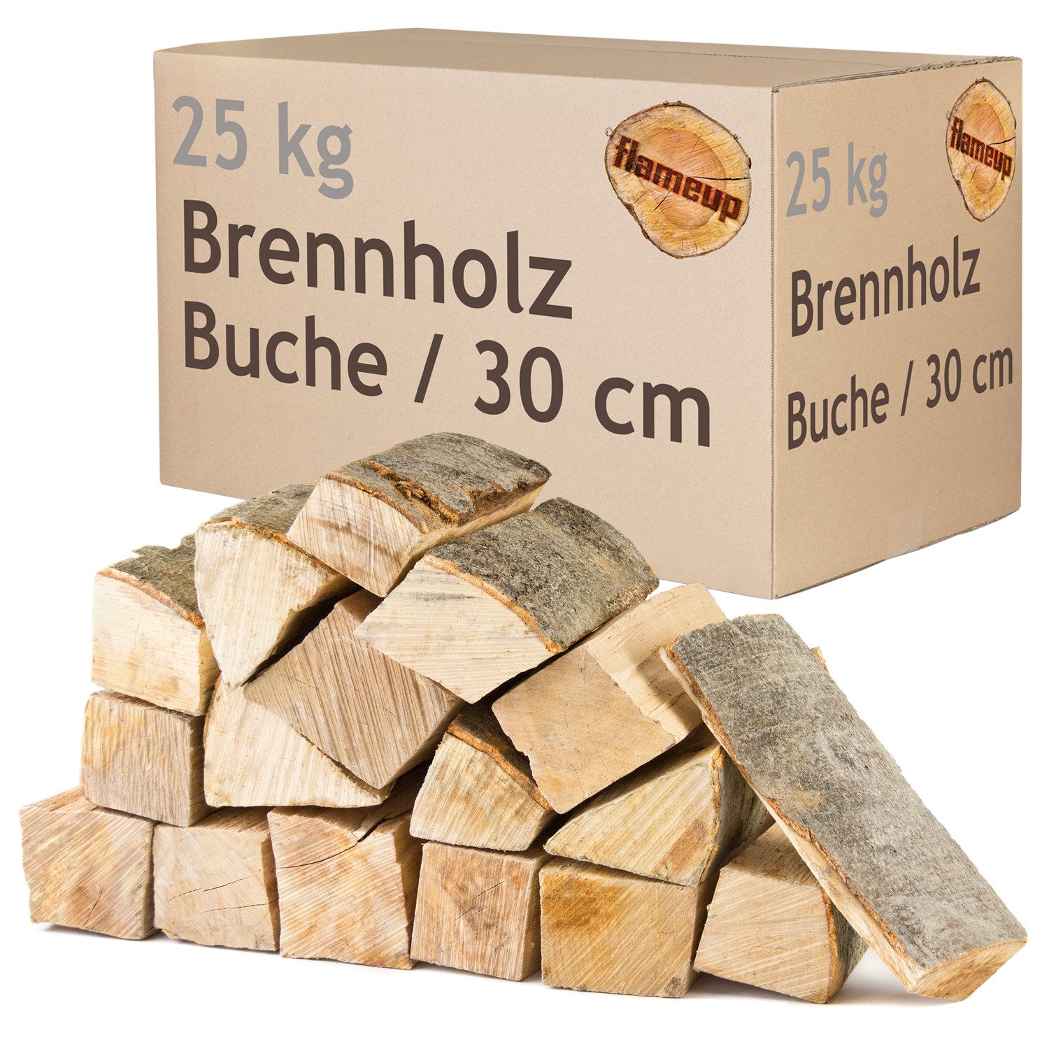 Flameup Kaminholz Brennholz Kaminholz Holz 25 kg Ofen Kamin Kaminofen Grill Buche 30 cm, 25 kg