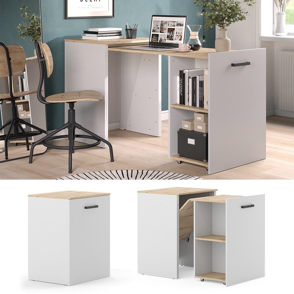 Vicco Schreibtisch Adam, Greige/Artisan-Eiche, 60 x 50.4 cm ausziehbar günstig online kaufen