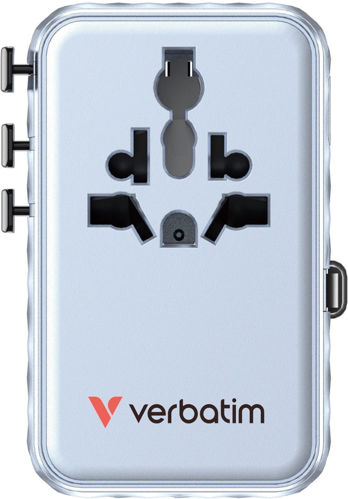 Verbatim Charge 'n' Travel Adapter - 100W GaN USB-C Kabel blau, Reiseadapter EU-Stecker, Australien-Stecker, UK-Stecker, US/Japan-Stecker, USB-C zu AC-Steckdose, USB-A, USB-C, Integriertes, einziehbares USB-C-Kabel