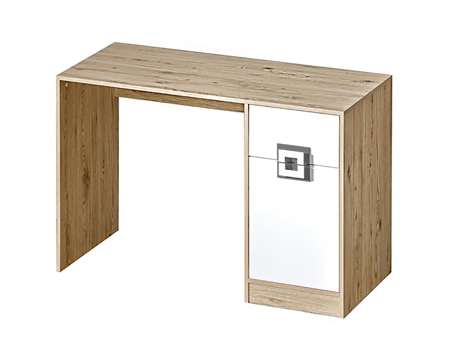 Feldmann-Wohnen Schreibtisch Nico, 120cm weiß 1 Farbapplikationen 1-türig, wählbar / hell Schublade eiche