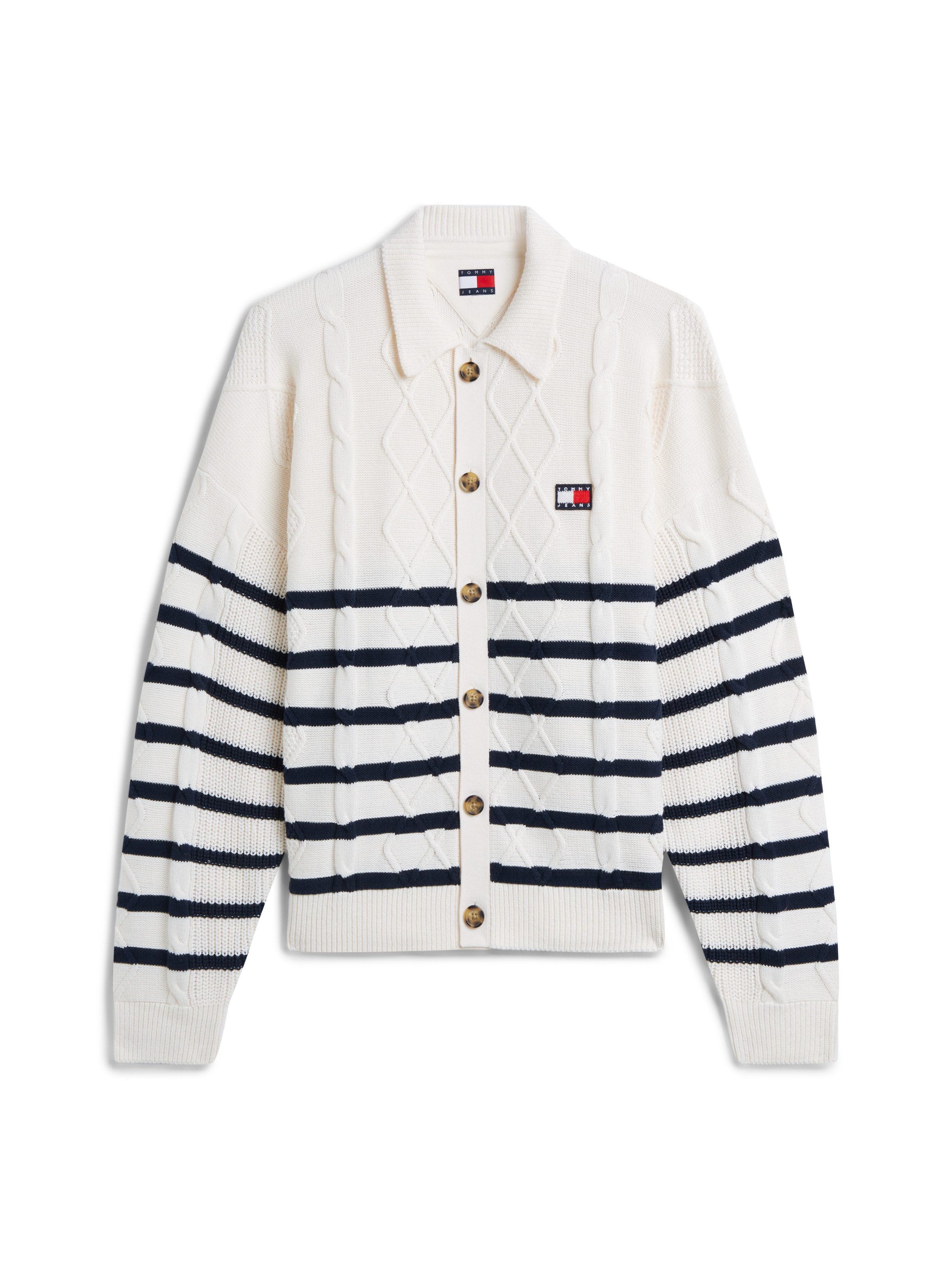 Tommy Jeans Cardigan RELAXED STRIPE CABLE BUTTONUP Relaxed fit mit Zopfstrickmuster