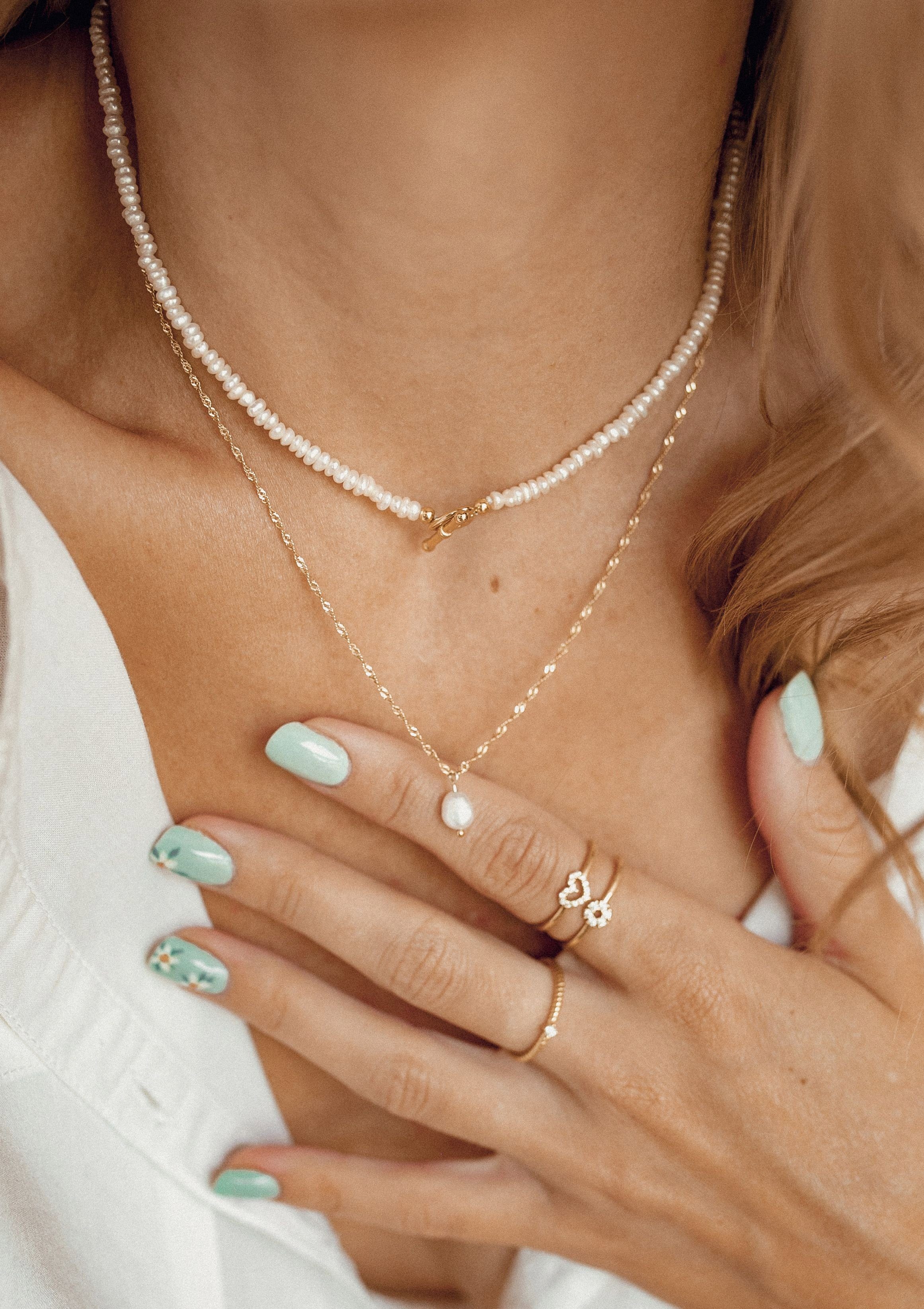 Hey Happiness Perlenketten-Set 2er Layer 925 Silber Damen Perle weiß, 18K v günstig online kaufen