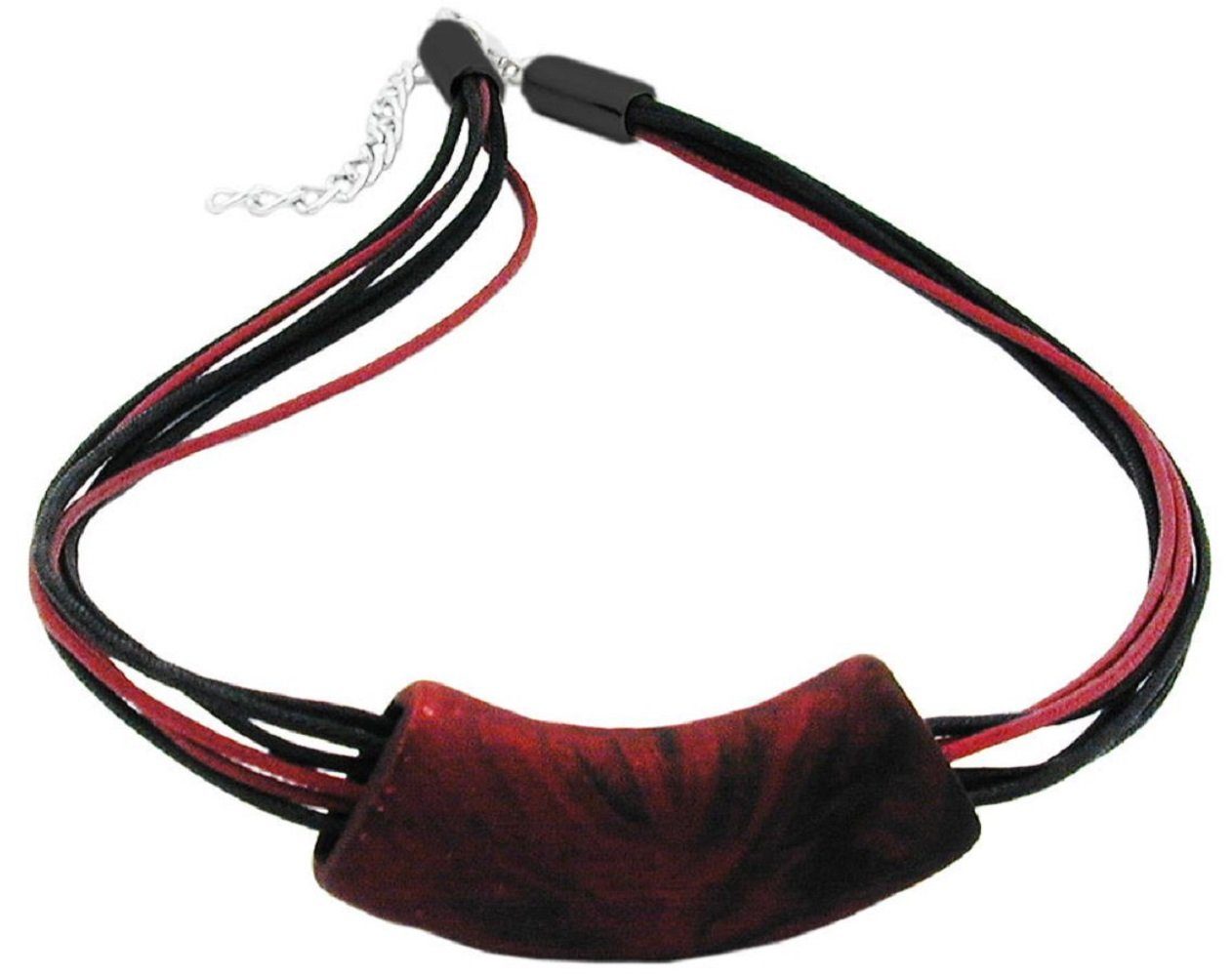 unbespielt Collier Rohr flach gebogen rot metallic marmoriert matt Kunststoff 45 cm, Modeschmuck für Damen