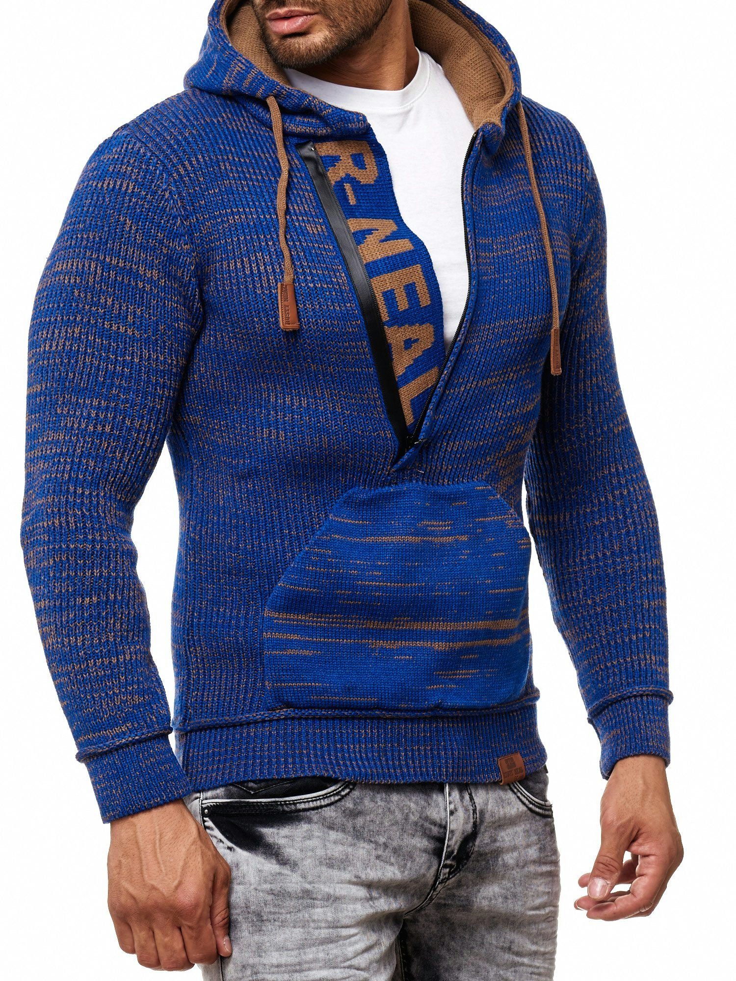 Kapuzensweatshirt stylischem Ausschnitt blau-braun Neal Rusty mit