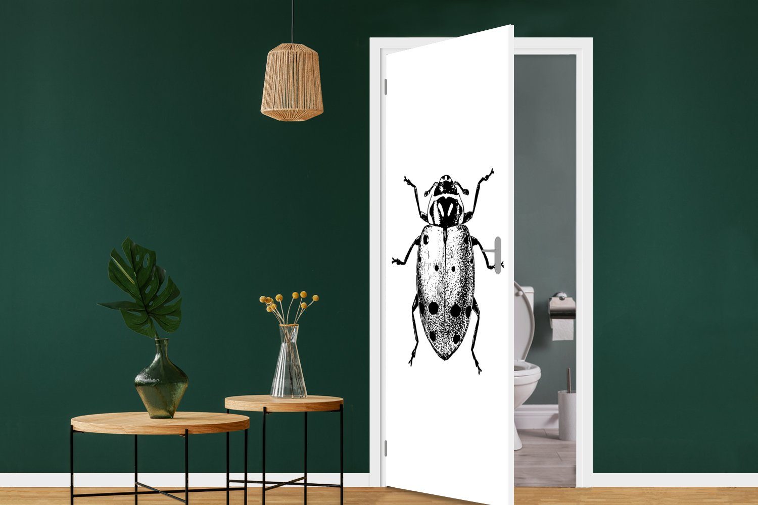 und Insekten - für Marienkäfer cm Schwarz - Tür, Vintage St), (1 bedruckt, Türaufkleber, Türtapete Matt, Fototapete weiß, MuchoWow 75x205 -