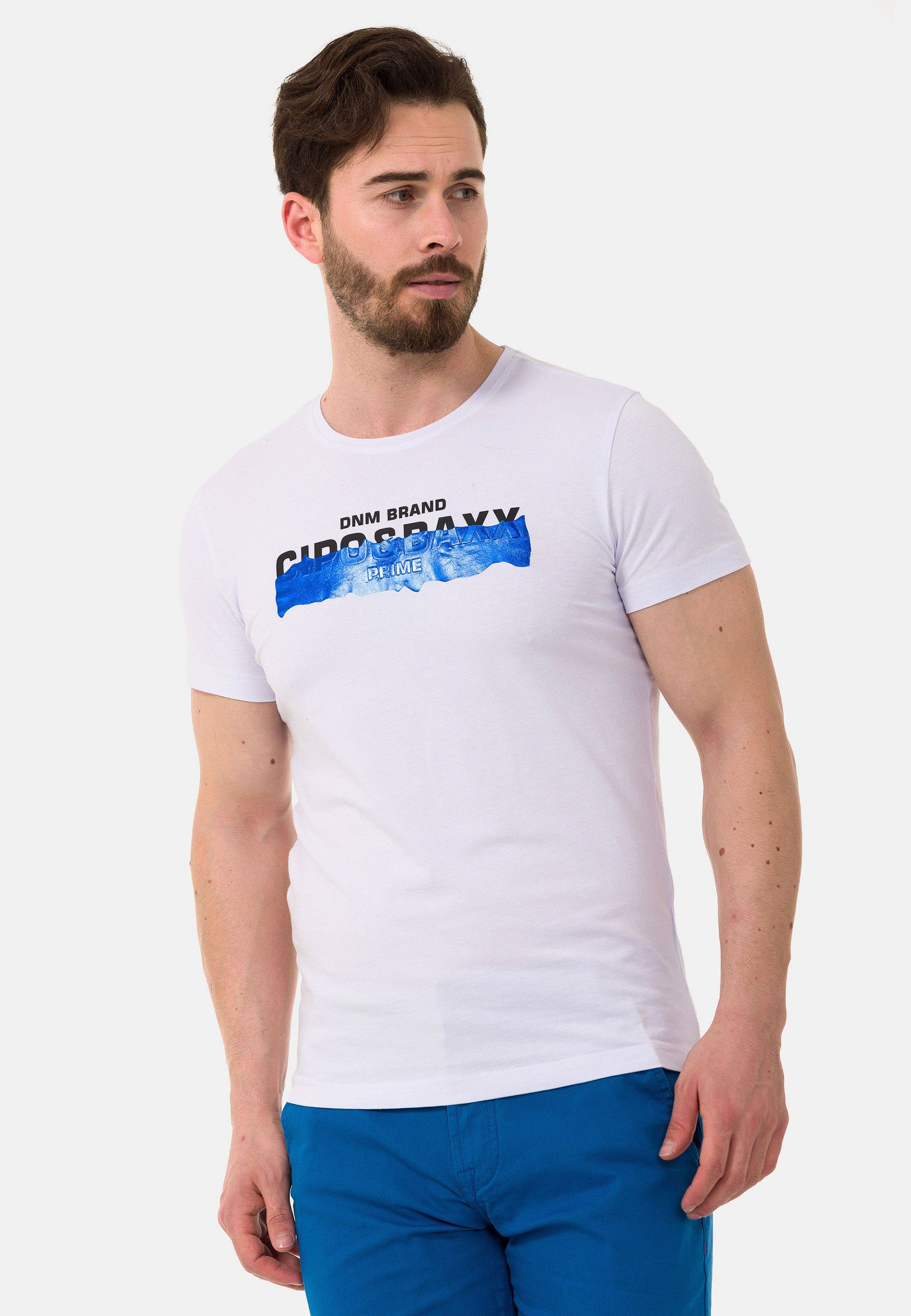 T-Shirt coolem & mit Baxx Markenprint weiß Cipo