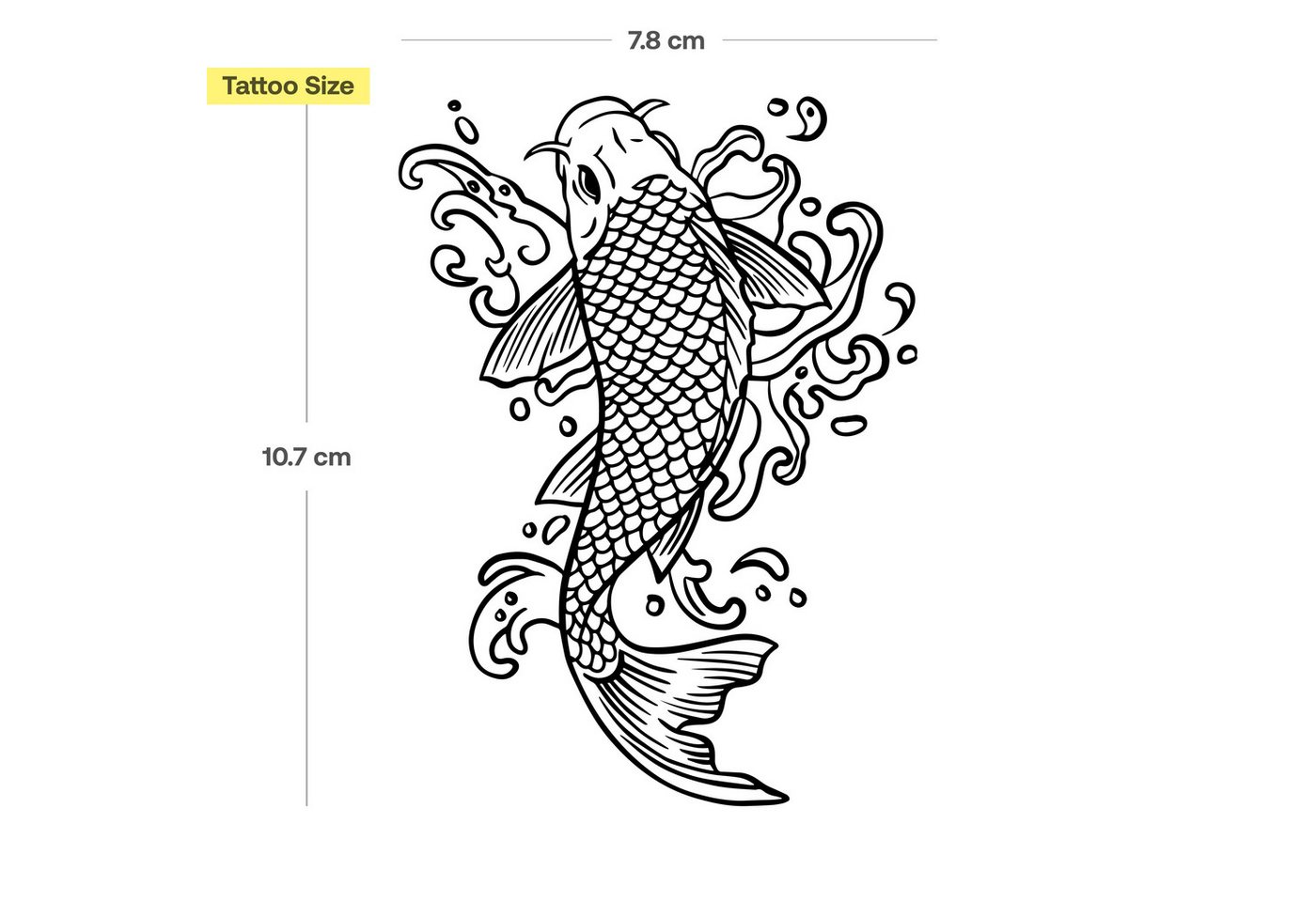 Inkster Schmuck-Tattoo Traditional Koi Tattoo, wasserfestes temporäres Tattoo, 2 Wochen Halt