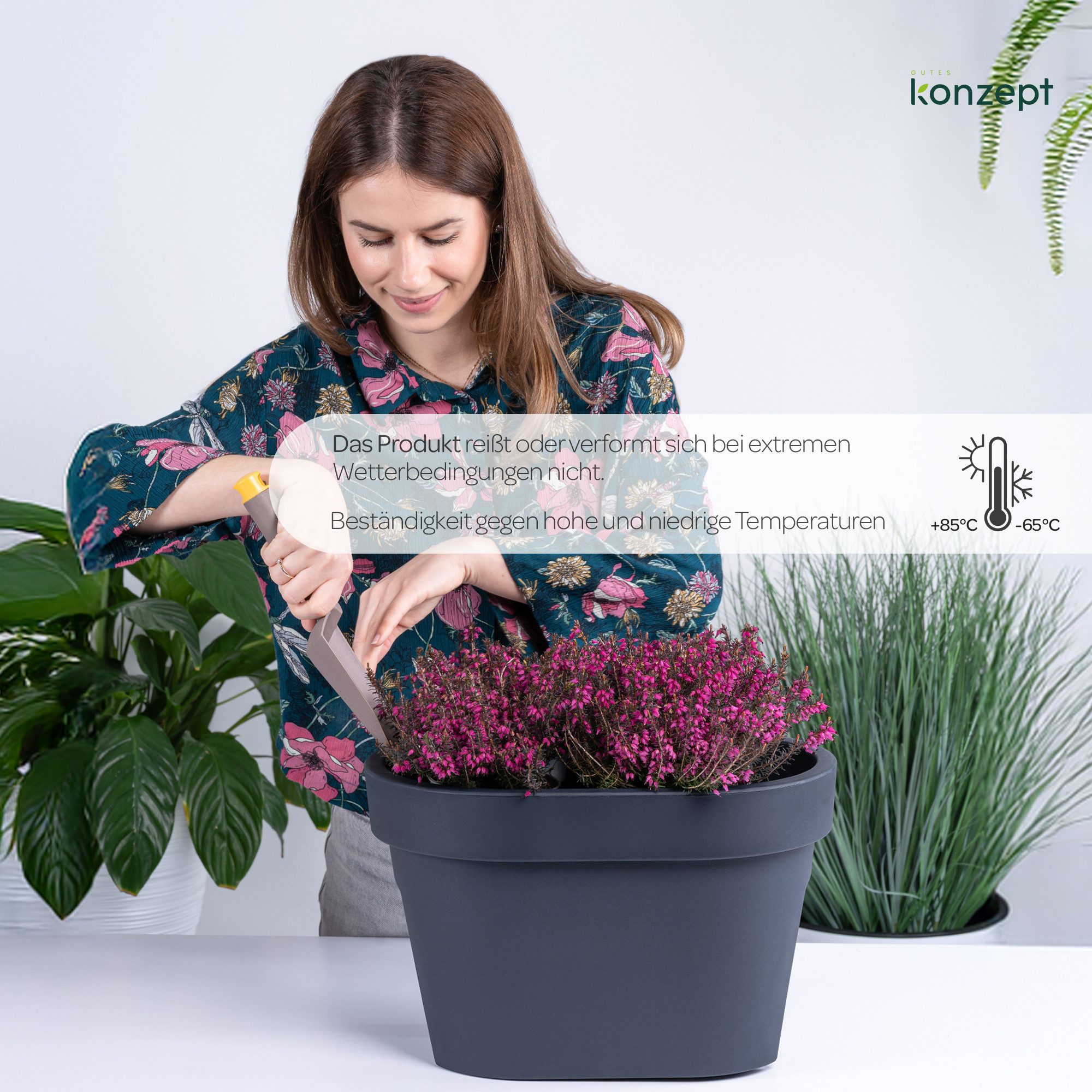 KONZEPT Blumenkasten für Balkongeländer, Geprägtem Rand, 12,3 L, Leicht, Rostbeständig, UV-beständig, Verrottungsbeständig, 40 x 27 cm – Bild 3 von 5