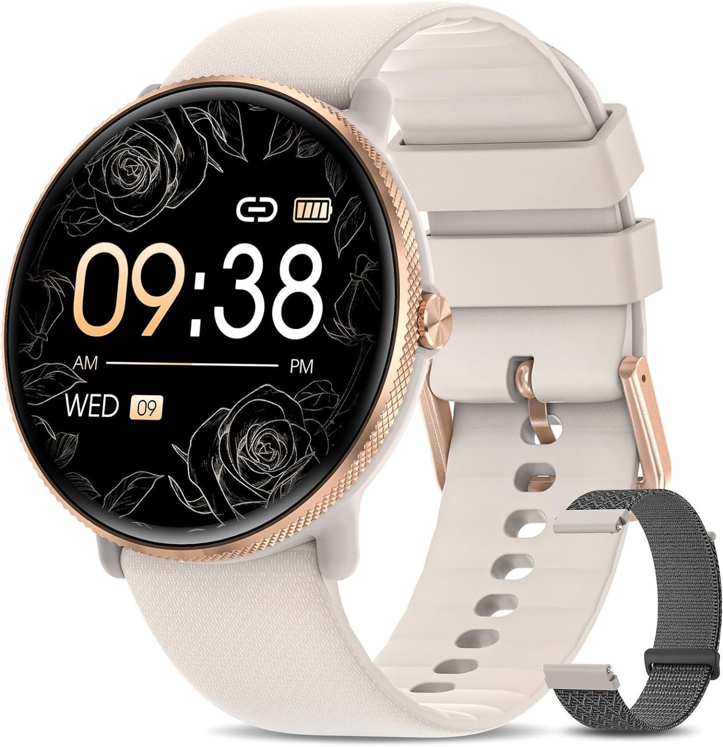 Sanorum Smartwatch Damen Herren Telefonfunktion Smartwatch (3.63 cm/1.43 Zoll, AMOLED HD Voll Touchscreen) Fitnessuhr Tracker mit Herzfrequenz,SpO2, Menstruationszyklus, IP68 Wasserdicht Armbanduhr, Passend für Geschenke und den täglichen Gebrauch, für iOS Android