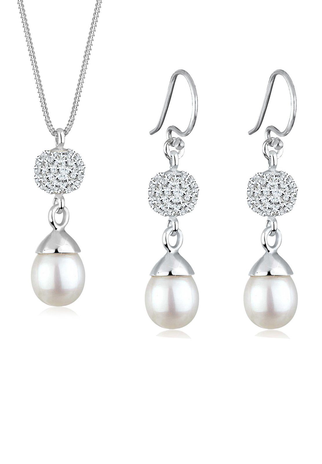Elli Schmuckset Kette und Ohrhänger mit Perlen Silber, mit Kristallen von Swarovski®