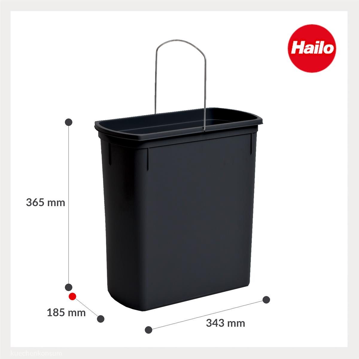 Hailo Einbaumülleimer Hailo Inneneimer 1226239 schwarz 18 L 343 x 185 x 365 mm mit Henkel – Bild 3 von 4
