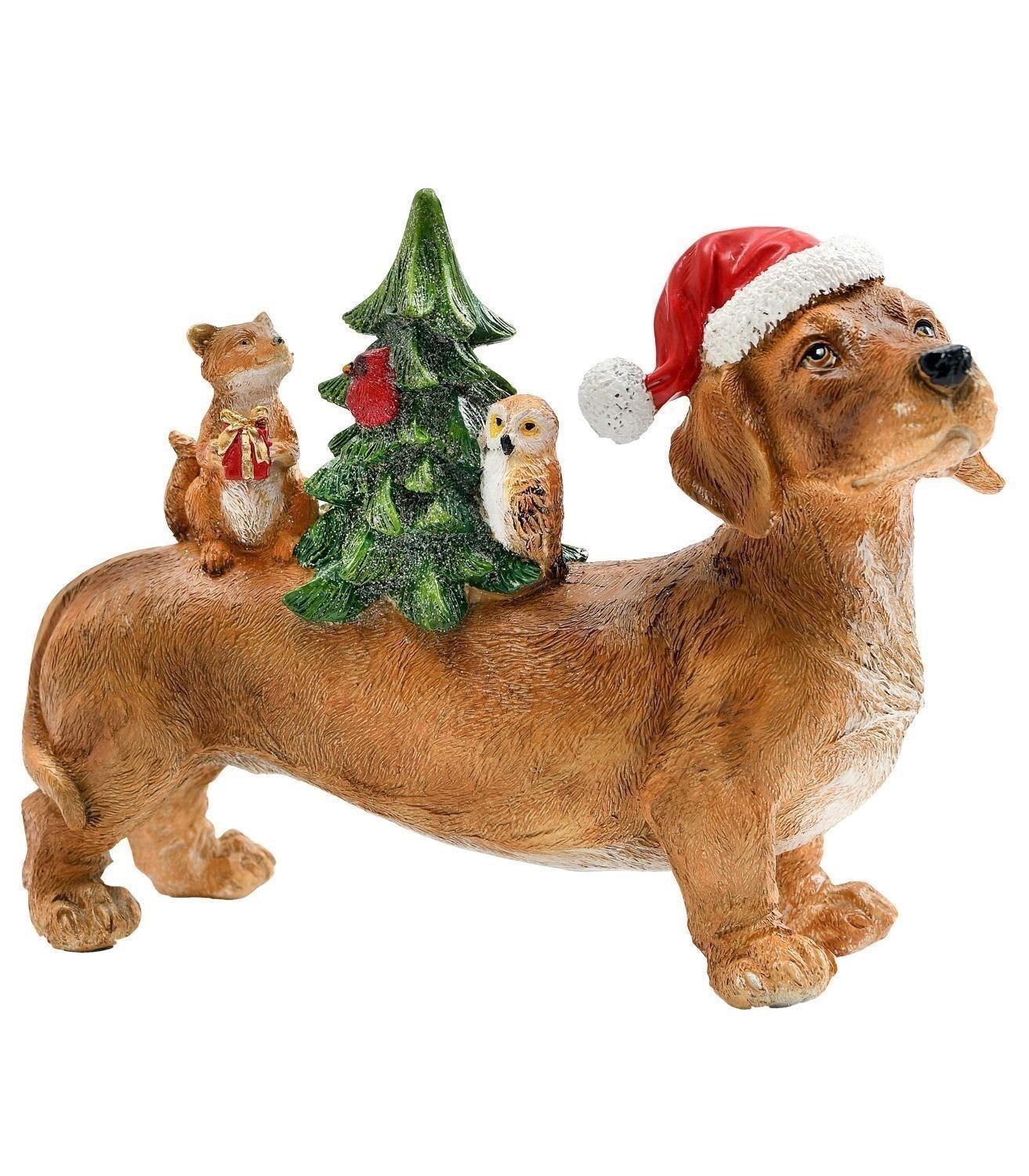 Dekofigur Deko-Dackel DACKY, B 21 x H 15,7 cm, Braun, Grün, (1 St), Rot, mi günstig online kaufen