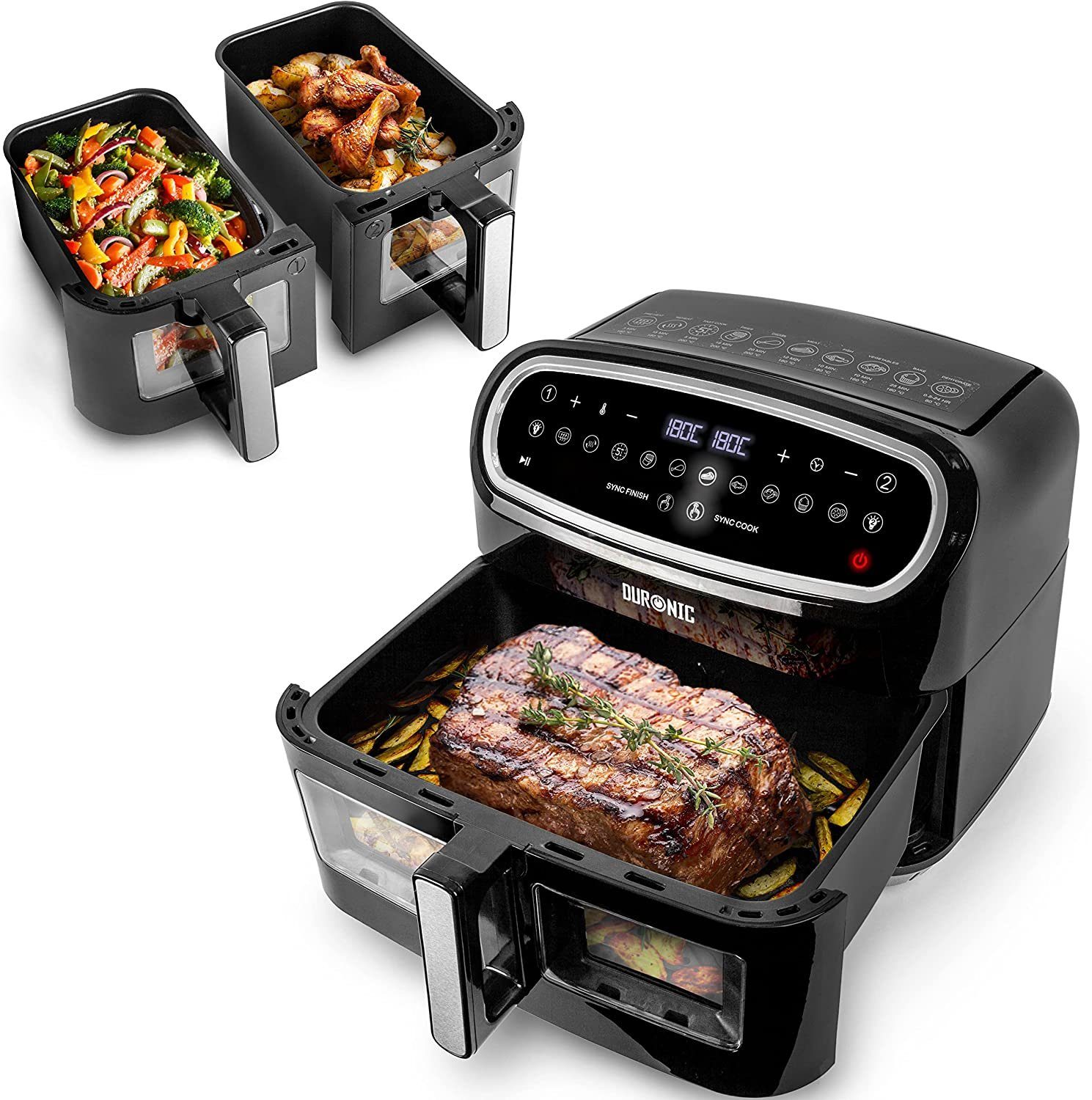 Duronic Heißluftfritteuse AF34 BK Heißluftfritteuse, 2400,00 W, Fritteuse 10 Liter Volumen, 10 Programme