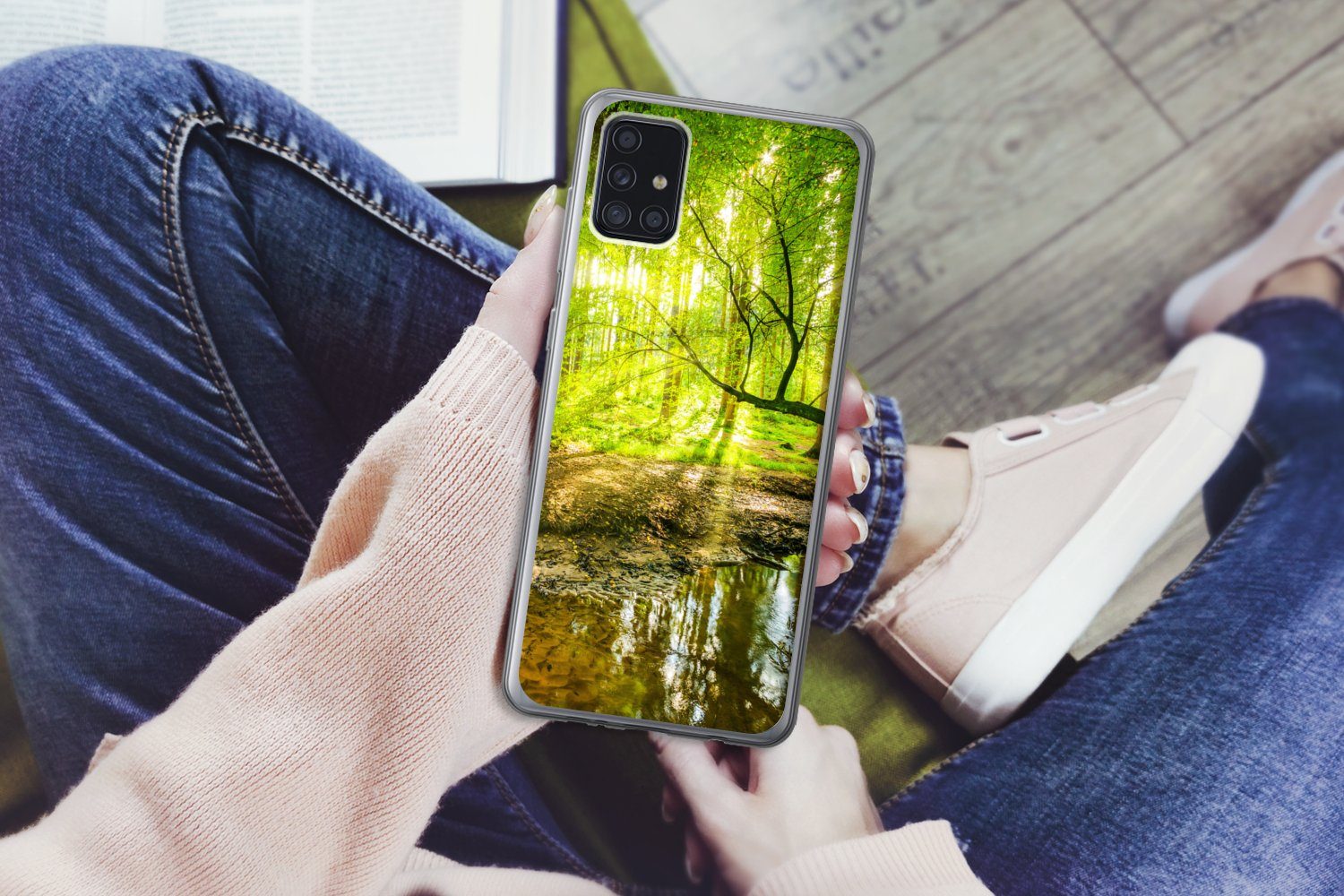 MuchoWow Handyhülle für Samsung Galaxy A52 5G Wald - Landschaft - Wasser - Bäume - Sonne -, Smartphone-Bumper, Print, Handy Schutzhülle Dünn