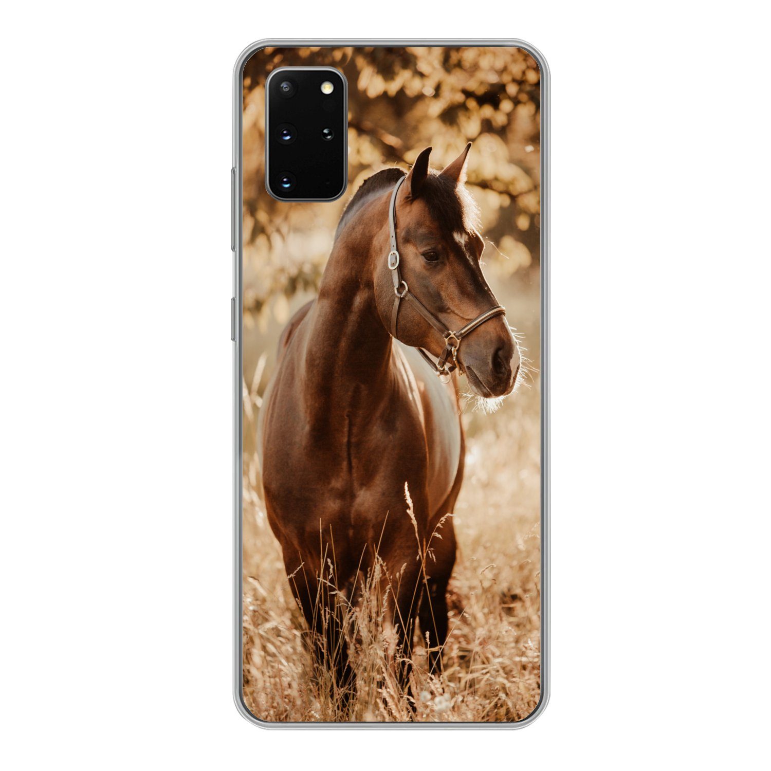 MuchoWow Handyhülle für Samsung Galaxy S20 Plus Pferd - Sonne - Porträt - Natur - Braun, Phone Case, Silikon, Schutzhülle Dünn