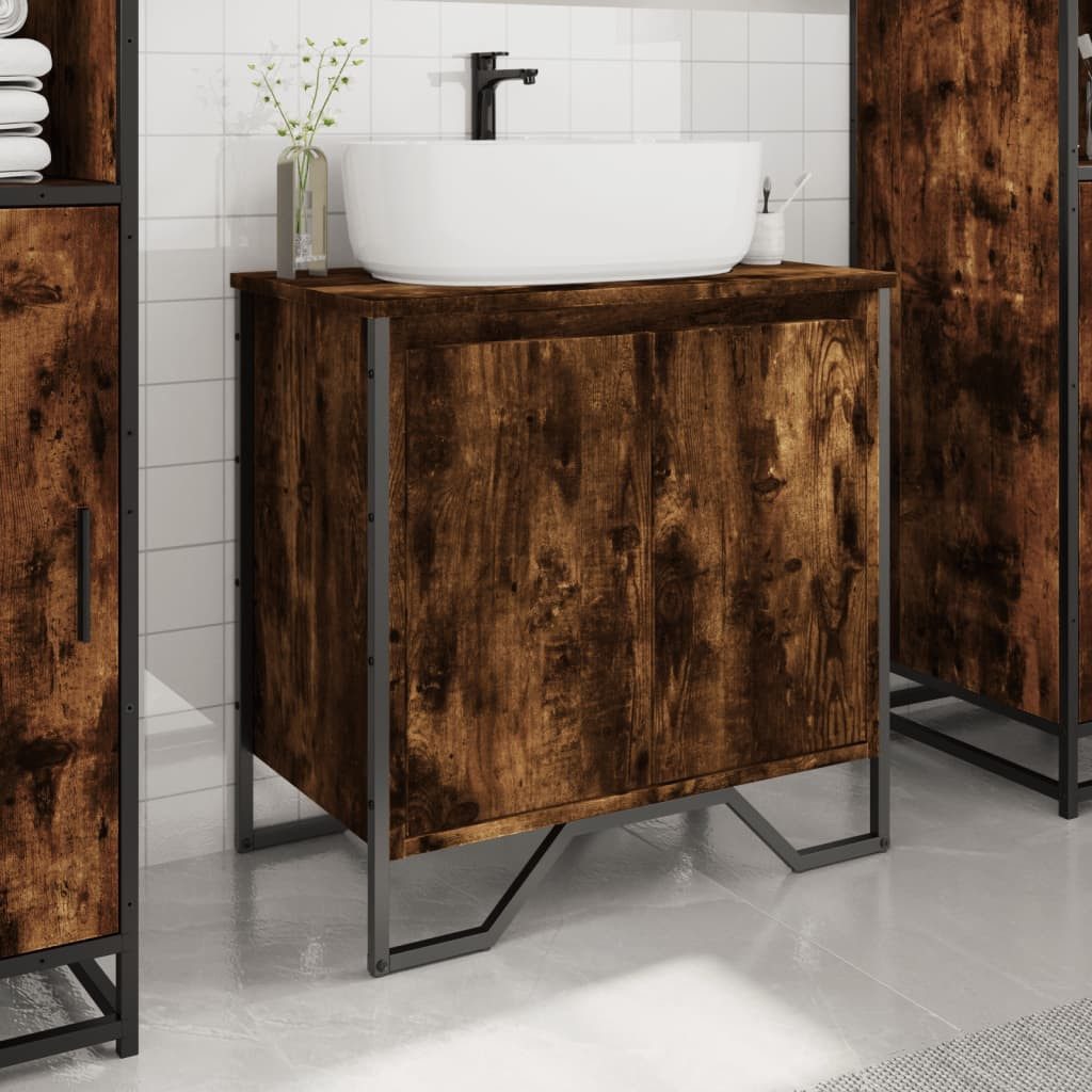 vidaXL Badezimmer-Set Waschbeckenunterschrank Räuchereiche 60x35x60 cm günstig online kaufen