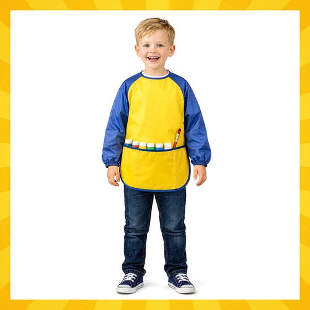 KRUZZEL Malschürze Kinderschürze Schutzschürze, (Spar-Set, 1-tlg., wasserdicht), Lockere, bequeme Passform ermöglicht freies Spielen