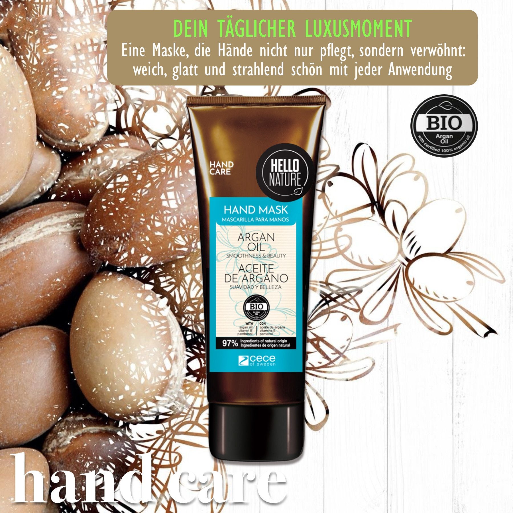 Hello Nature Handcreme Arganöl Handpflege Handmaske Intense Regeneration, 3-tlg., Handcreme, Handpflege, Hello Nature, Arganöl