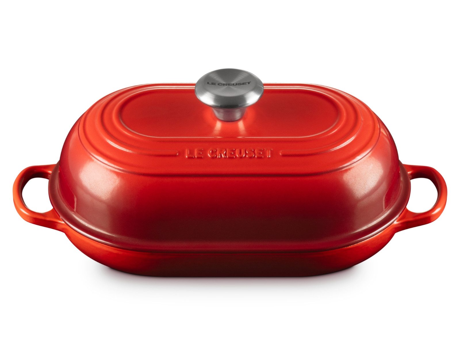 LE CREUSET Bräter Brot Bräter Signature oval kirschrot 29cm, Emailliertes Gusseisen