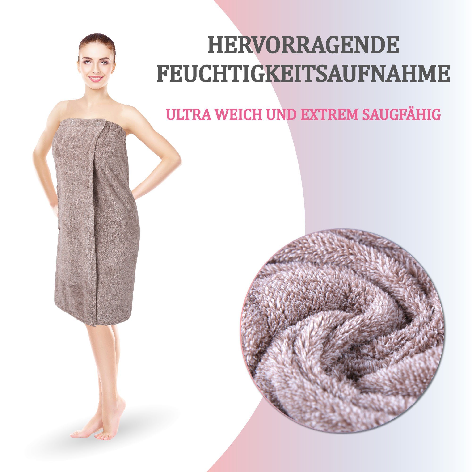 Bestlivings Saunatuch Damen 80x145cm, (1-St), Sauna Kilt "Flauschig" Saunahandtuch mit Gummizug und Knopfverschluss – Bild 5 von 5