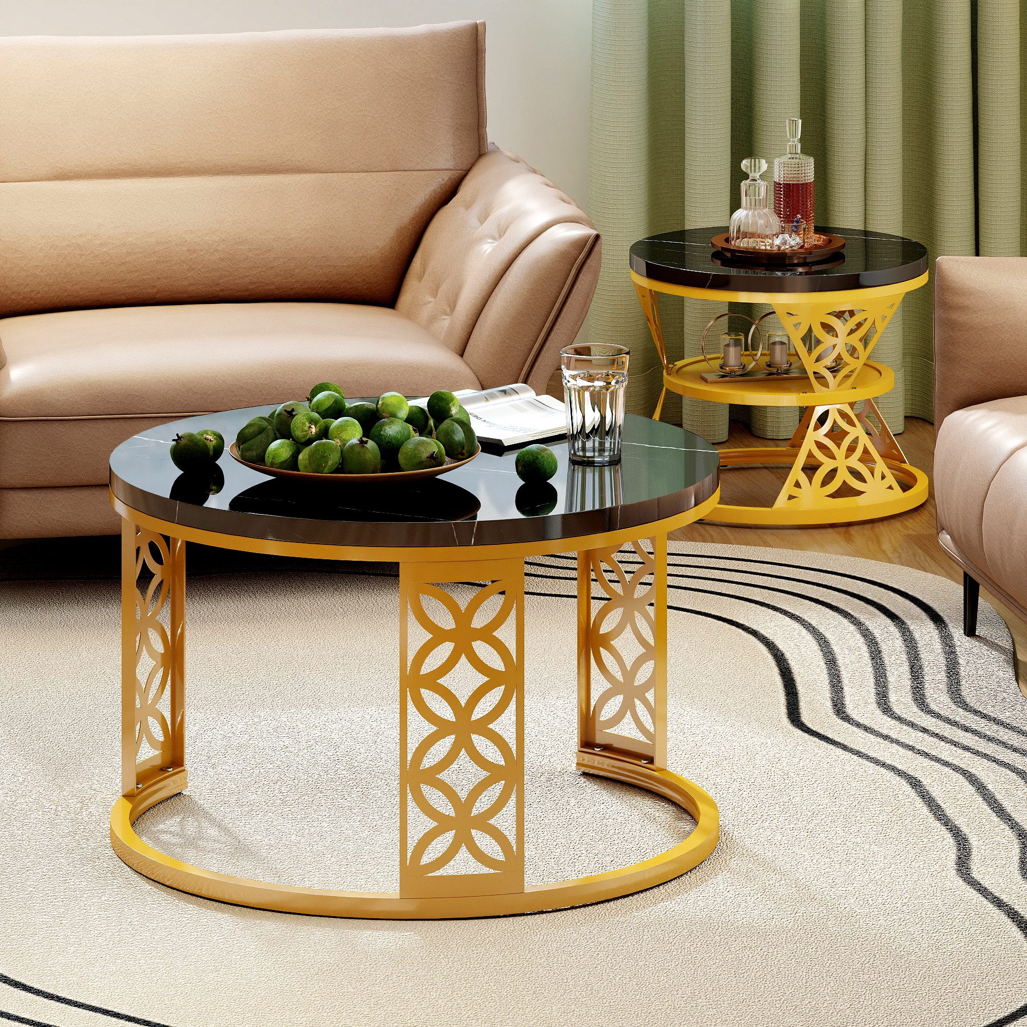 STILVORA Couchtisch Wohnzimmertische runde Satztisch Marmoroptik mit Bodens günstig online kaufen