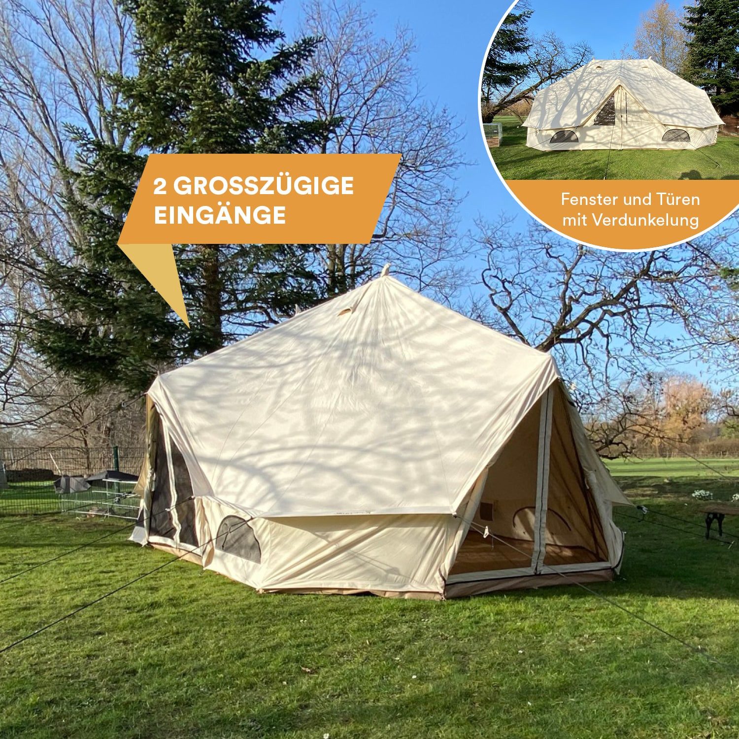 Skandika Tipi-Zelt Freya Gruppenzelt aus Baumwolle, Personen: 12, wasserdicht, Moskitonetze, aufrollbare Seitenwände, Glampingzelt