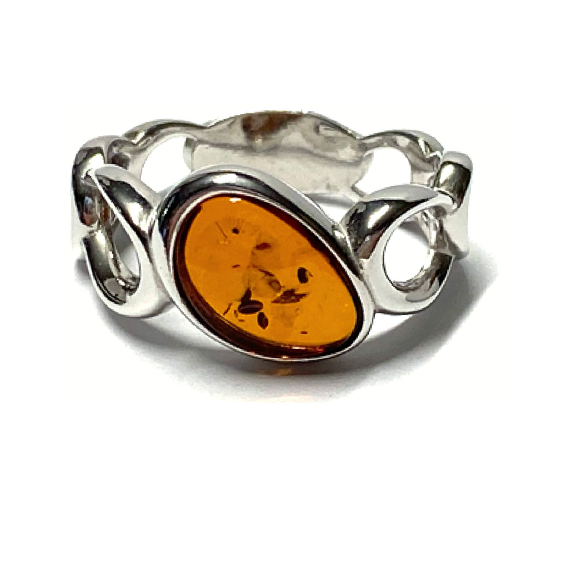 Silberring Ring Bernstein braun 925 Silber rhodiniert Silberring Bandring #58