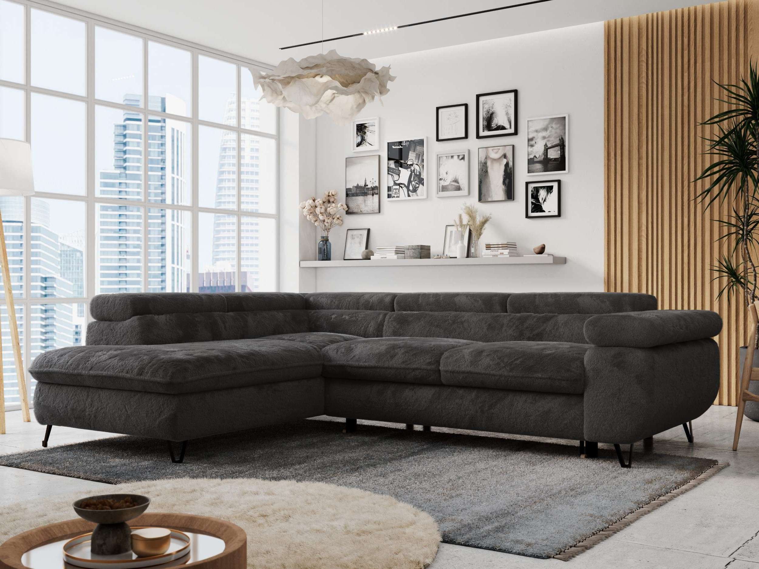 MKS MÖBEL Ecksofa PETER L, Set, Ecksofa L-form, HR35-Schaum, Wellenfederkern, Bettfunktion, Einstellbare Kopfstützen, Bettkasten