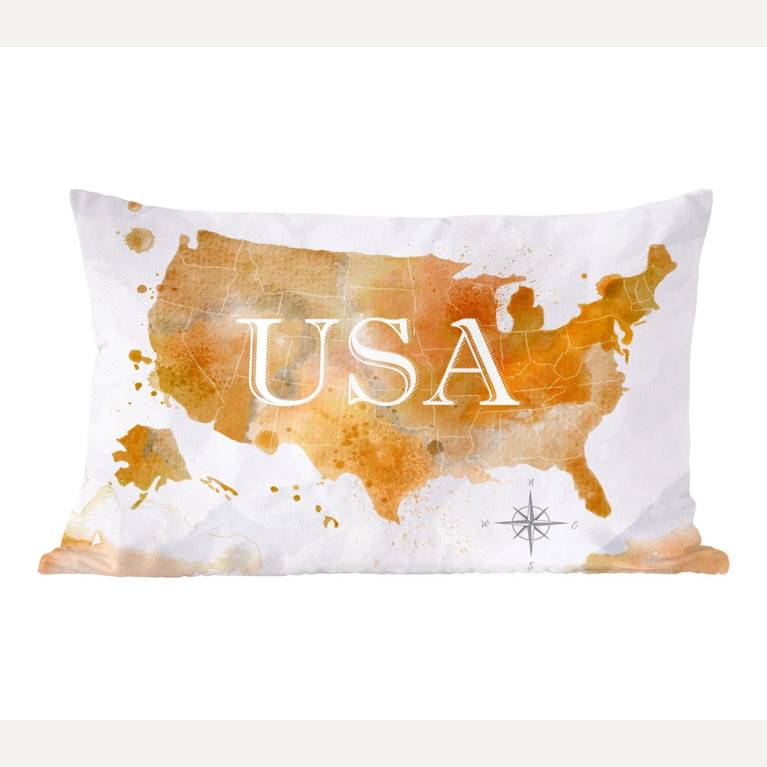 MuchoWow Dekokissen Vereinigte Staaten - Weltkarte - Ölfarbe, Wohzimmer Dekoration, Zierkissen, Dekokissen mit Füllung, Schlafzimmer | Dekokissen