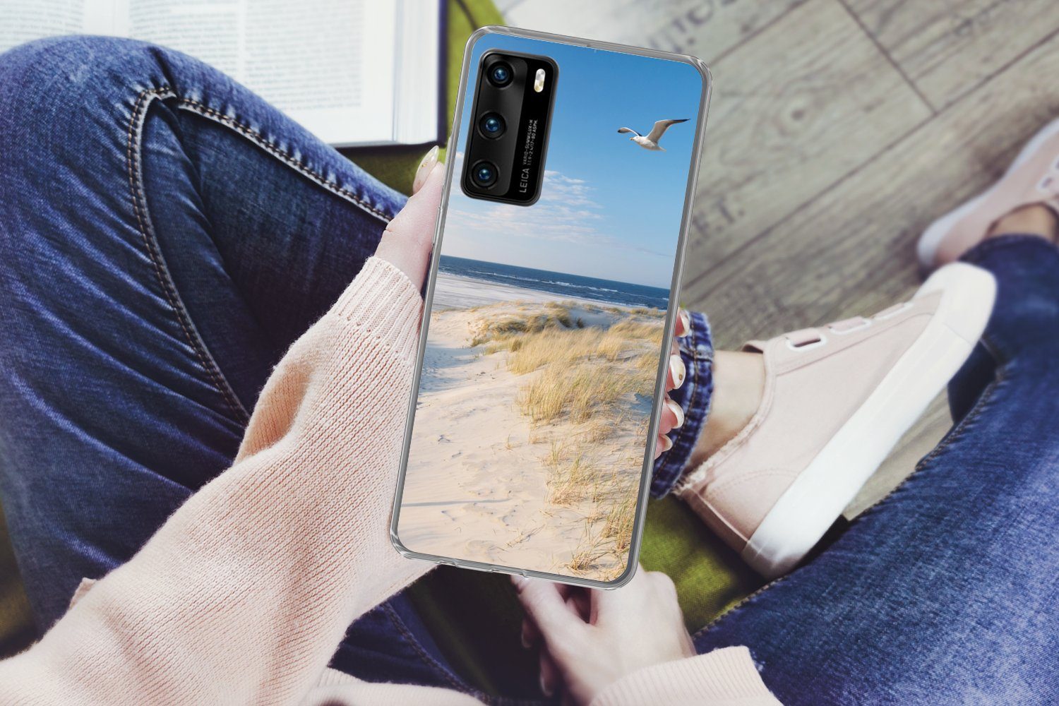MuchoWow Handyhülle für Huawei P40 Düne - Möwe - Strand - Meer - Sonne, Handy Case, Silikon, Bumper Case Dünn