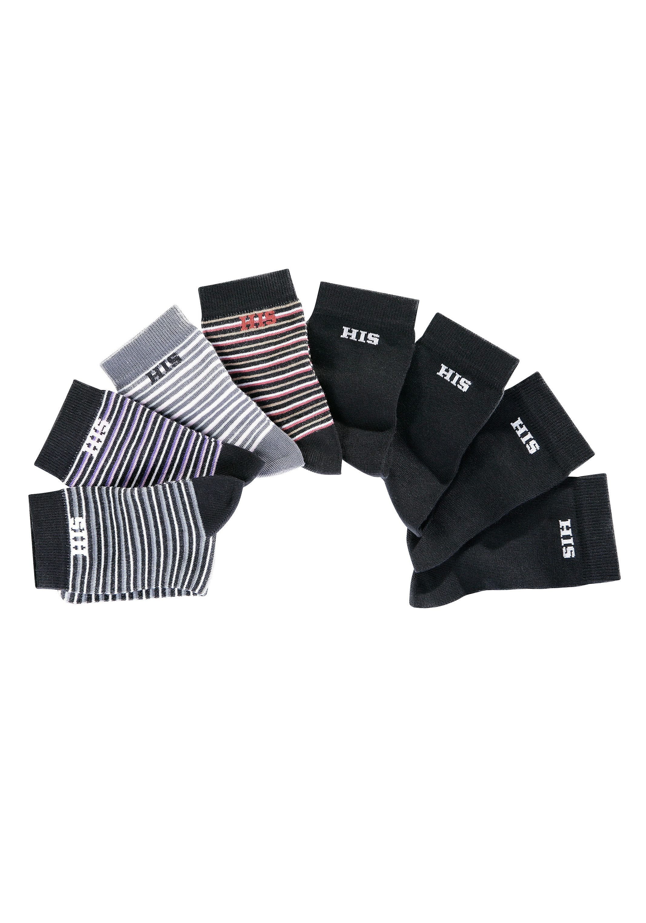 H.I.S Socken Damen Herren Ringel und uni Socken (Packung, 8-Paar, Gr. 35-38 bis 43-46) geringelt und unifarben – Bild 2 von 5