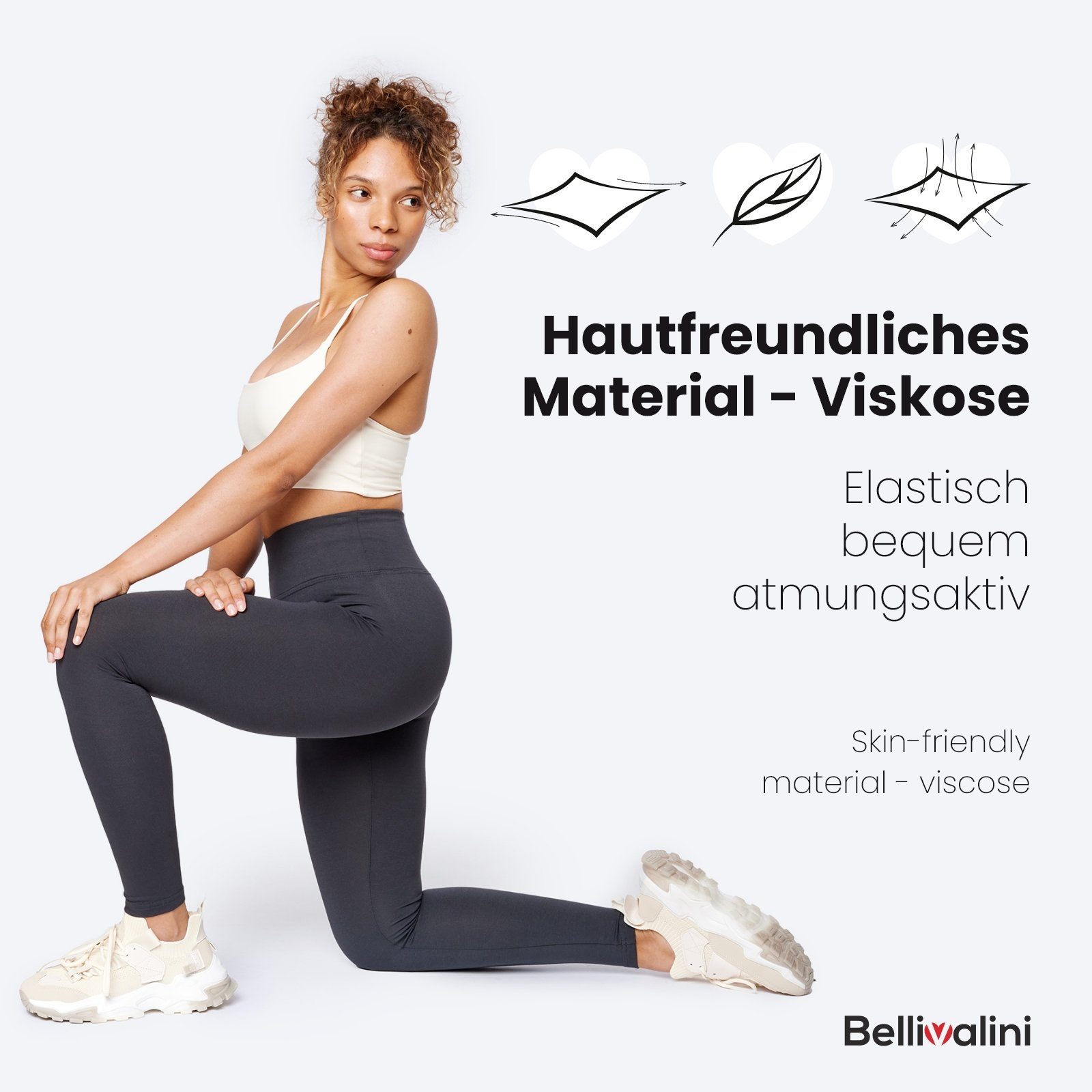 elastischer Bund BLV50-289 Bellivalini aus Yoga Leggings für Highwaist Viskose Damen Waist Leggings Lange (1-tlg) High Comfort Graphite