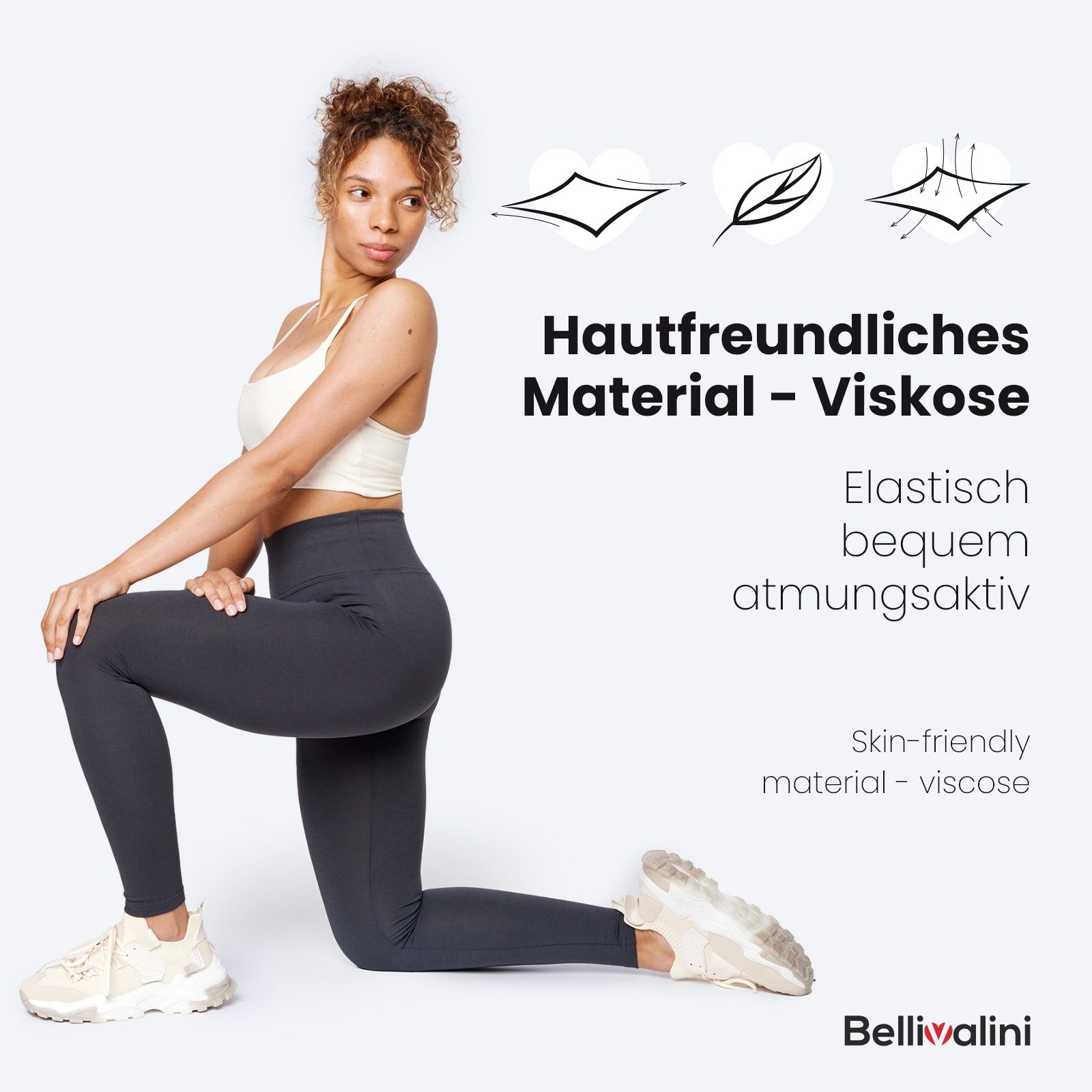 High Graphite Viskose elastischer Bund Lange Bellivalini Comfort (1-tlg) aus Damen Highwaist Yoga BLV50-289 für Waist Leggings Leggings