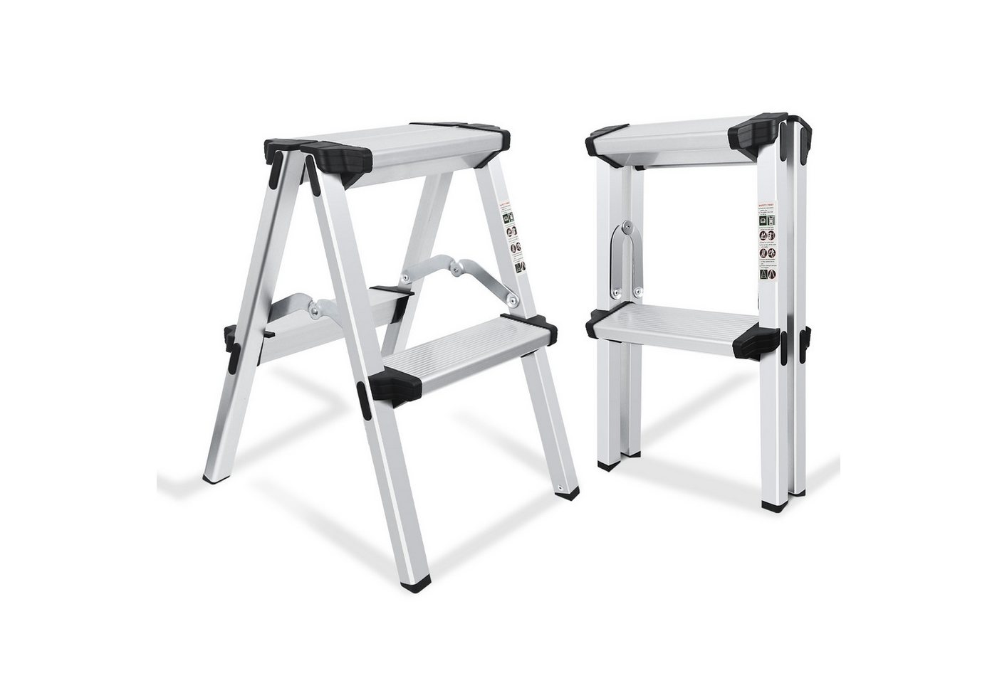 OZAVO Trittleiter Aluminium Klapptritt mit 3 Stufen/ 2 Stufen, bis 150 kg (Stehleiter beidseitig begehbar, Zweiseitige Aluleiter, Stufenstehleiter Mit rutschfestem Pedal), Mehrzweckleiter Haushaltsleiter Doppelleiter Anti-Rutsch Leiter