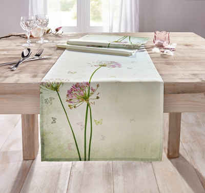Home-trends24.de Tischläufer Tischläufer Blume Schmetterlinge Mitteldecke Tischband