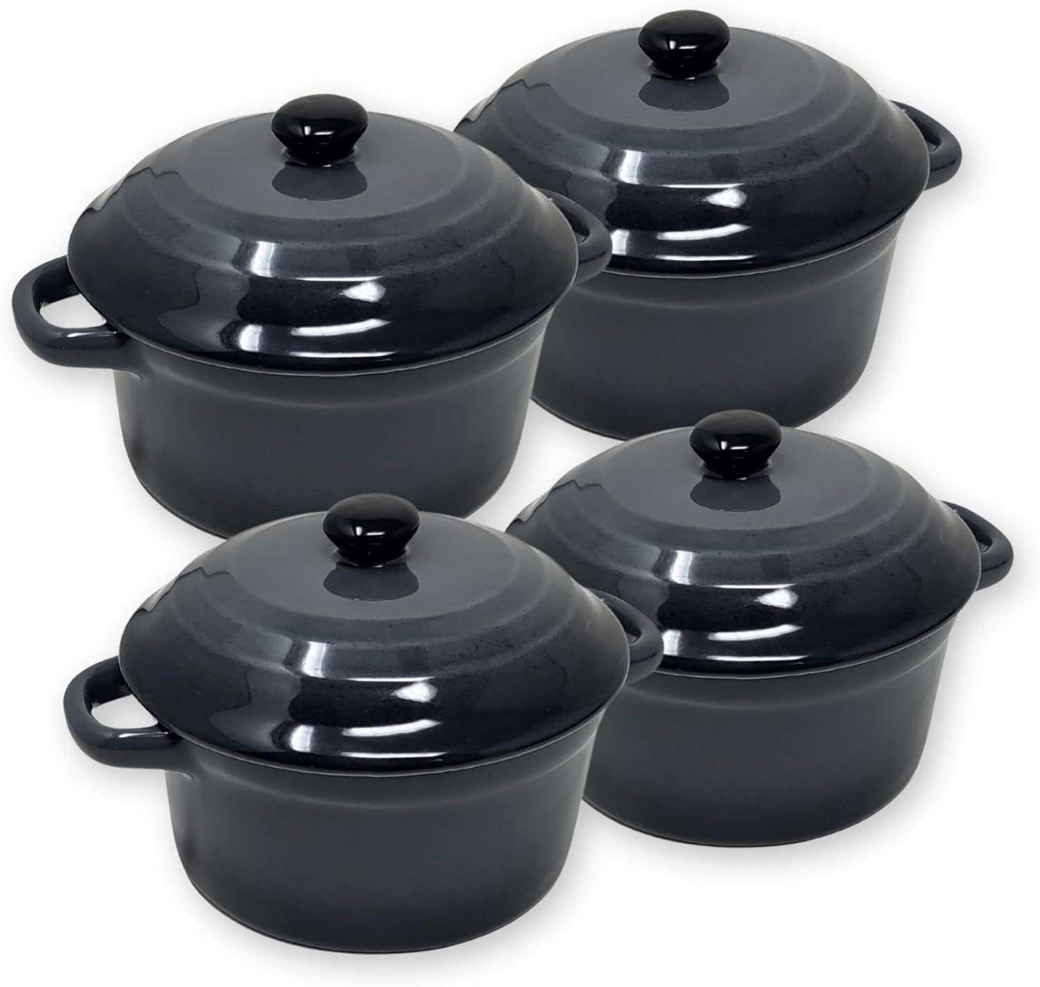 ToCi Auflaufform 4x Auflaufschalen mit Deckel Ofenformen Keramik Formen 200ml Anthrazit