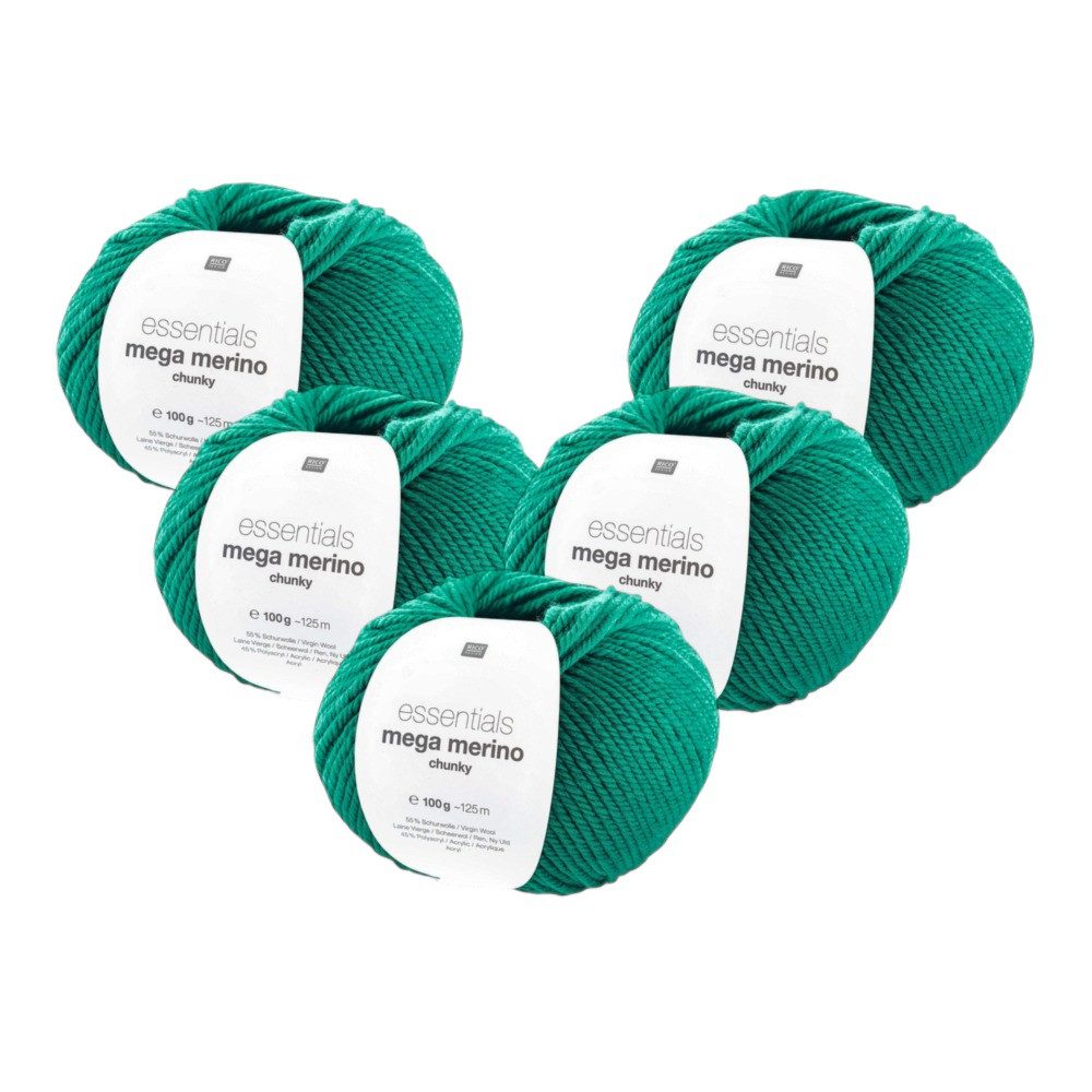 Rico Design 5 x RICO ESSENTIALS MEGA WOOL CHUNKY Häkelwolle, 125 m