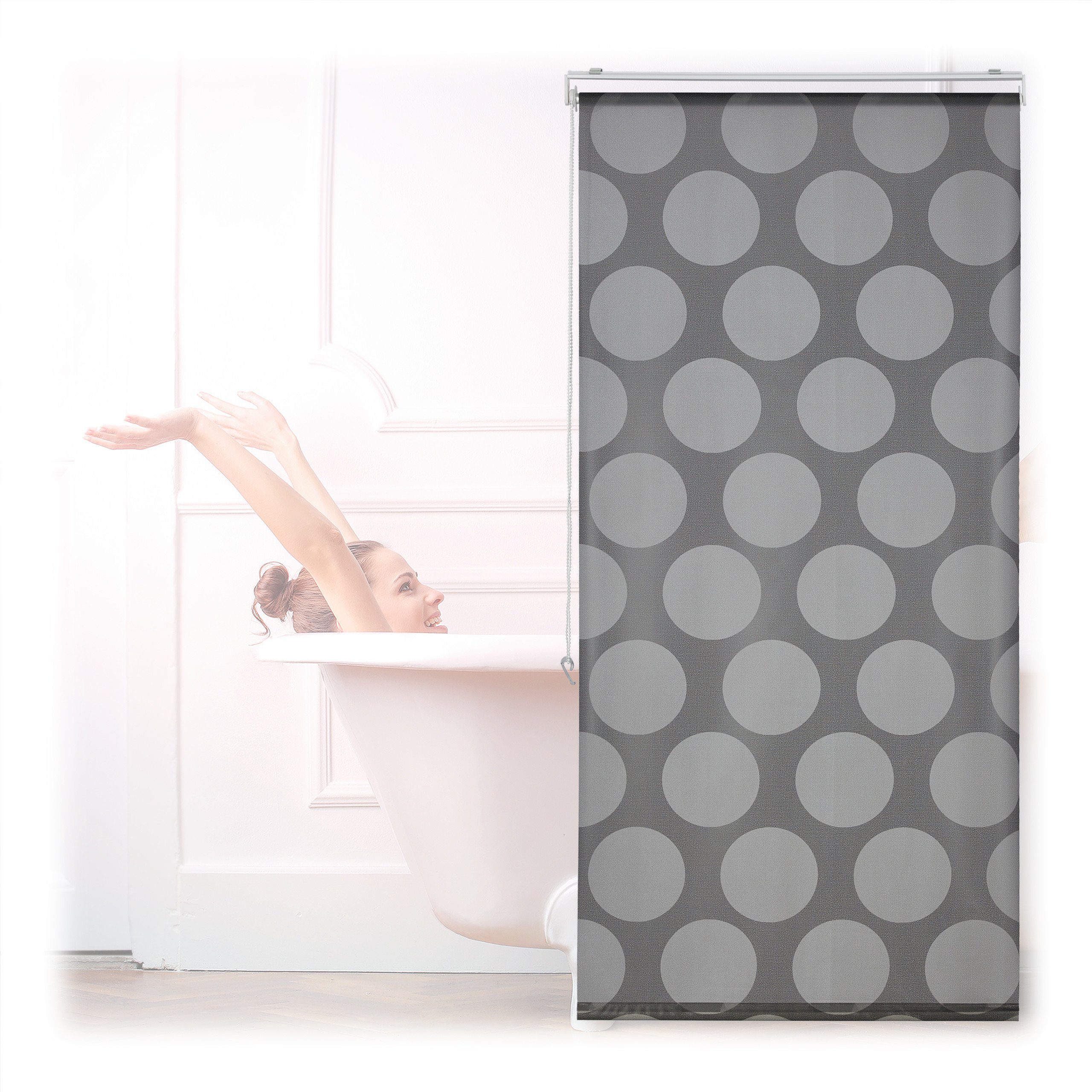 relaxdays Duschrollo grau Punkte Breite 80 cm, 80x240cm