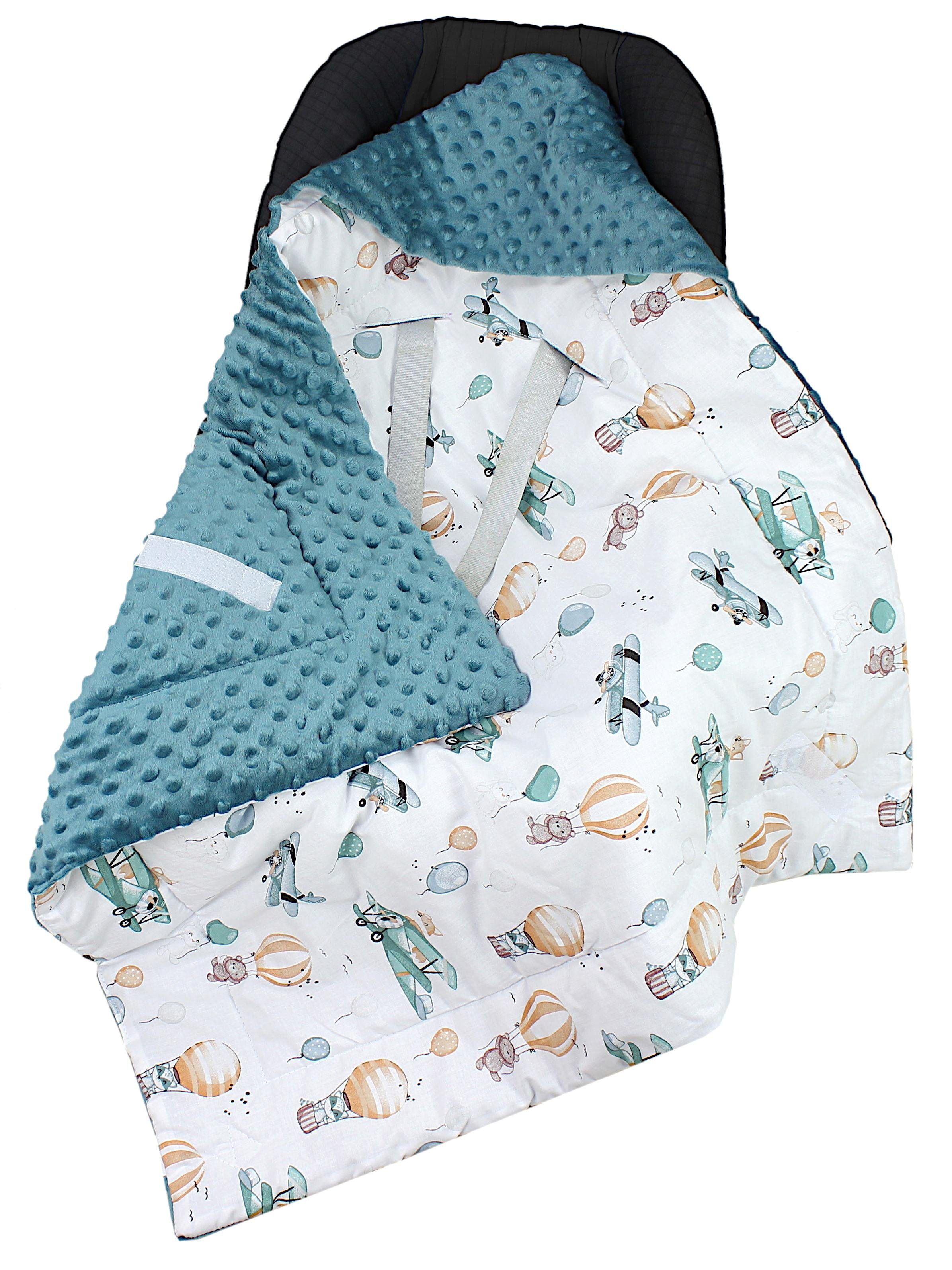 Einschlagdecke Baby Winter Einschlagdecke für Babyschale Wattiert Minky, TupTam Füchse / Flugzeuge / Ballons / Smaragdgrün