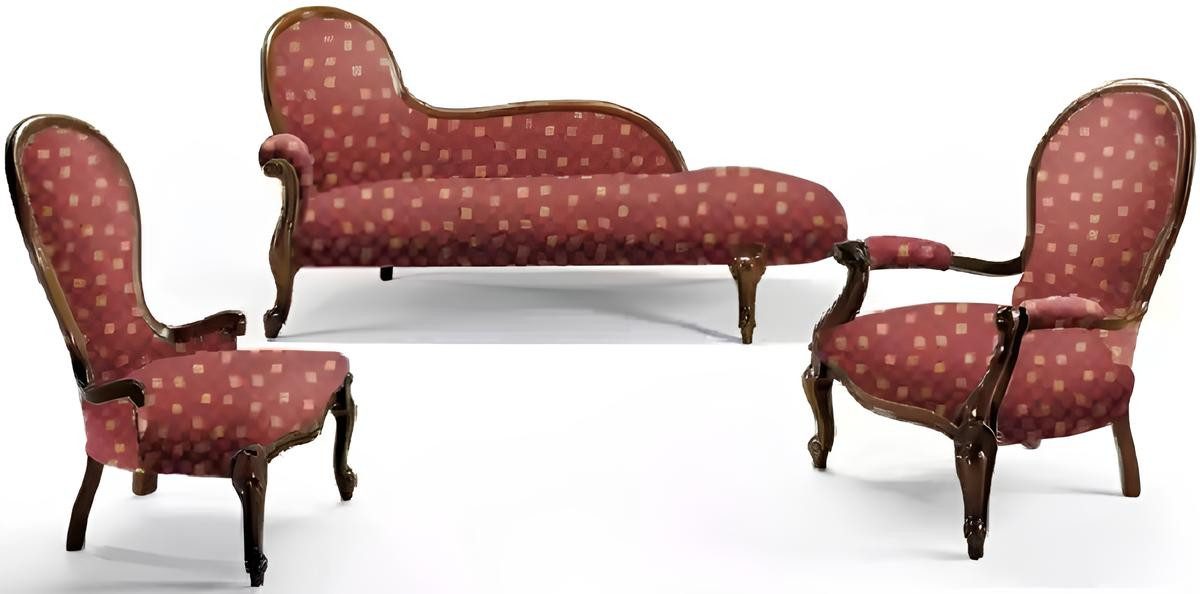 JVmoebel Polstergarnitur Rot Klassisches Polster Set für Wohnzimmer - Sessel und Liege, (3-tlg., Chaiselongue + 2x Sessel), Made in Europa
