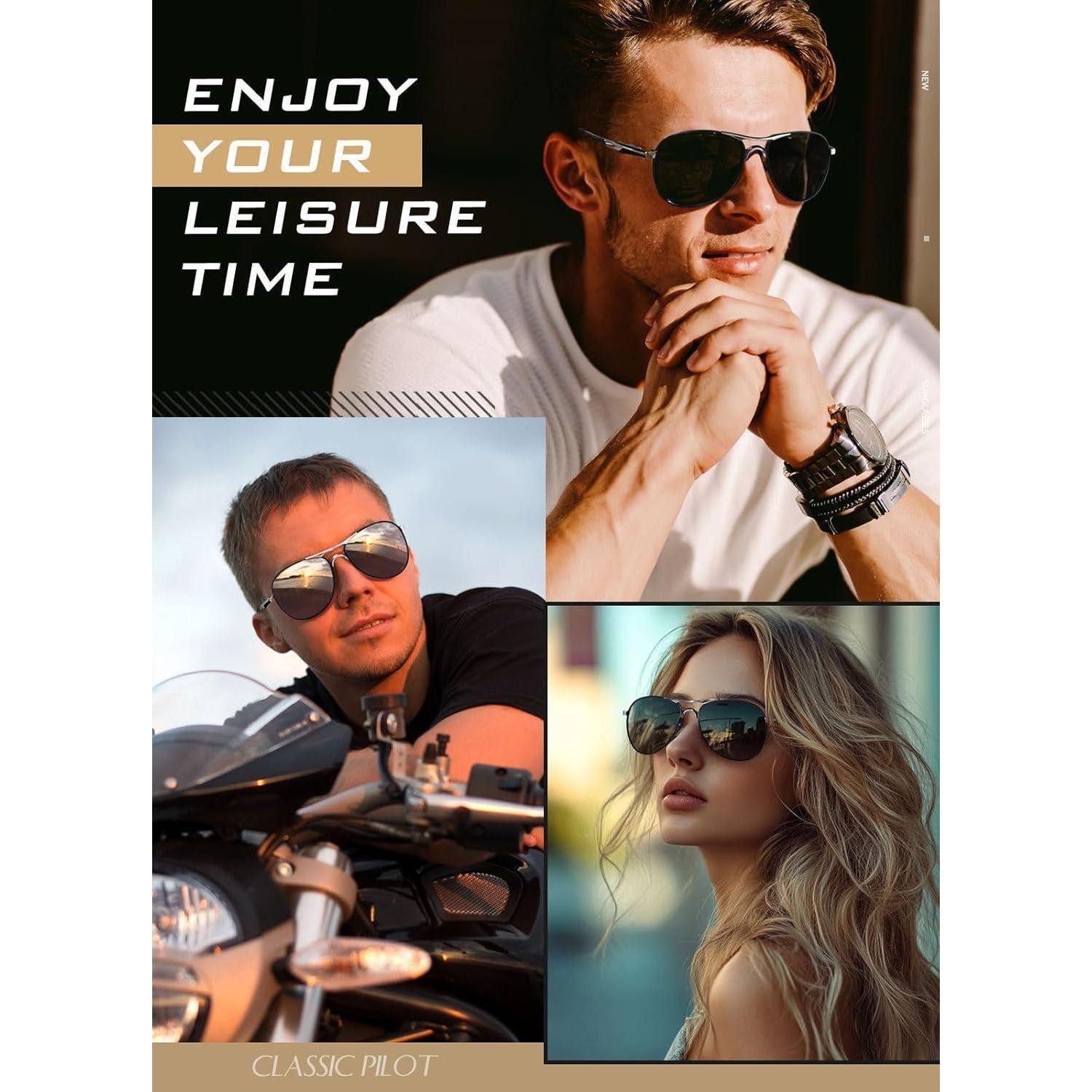 LuxusKollektion Pilotenbrille Pilotenbrille polarisiert UV400 Herren Schwarz Rahmen Schwarz Linse