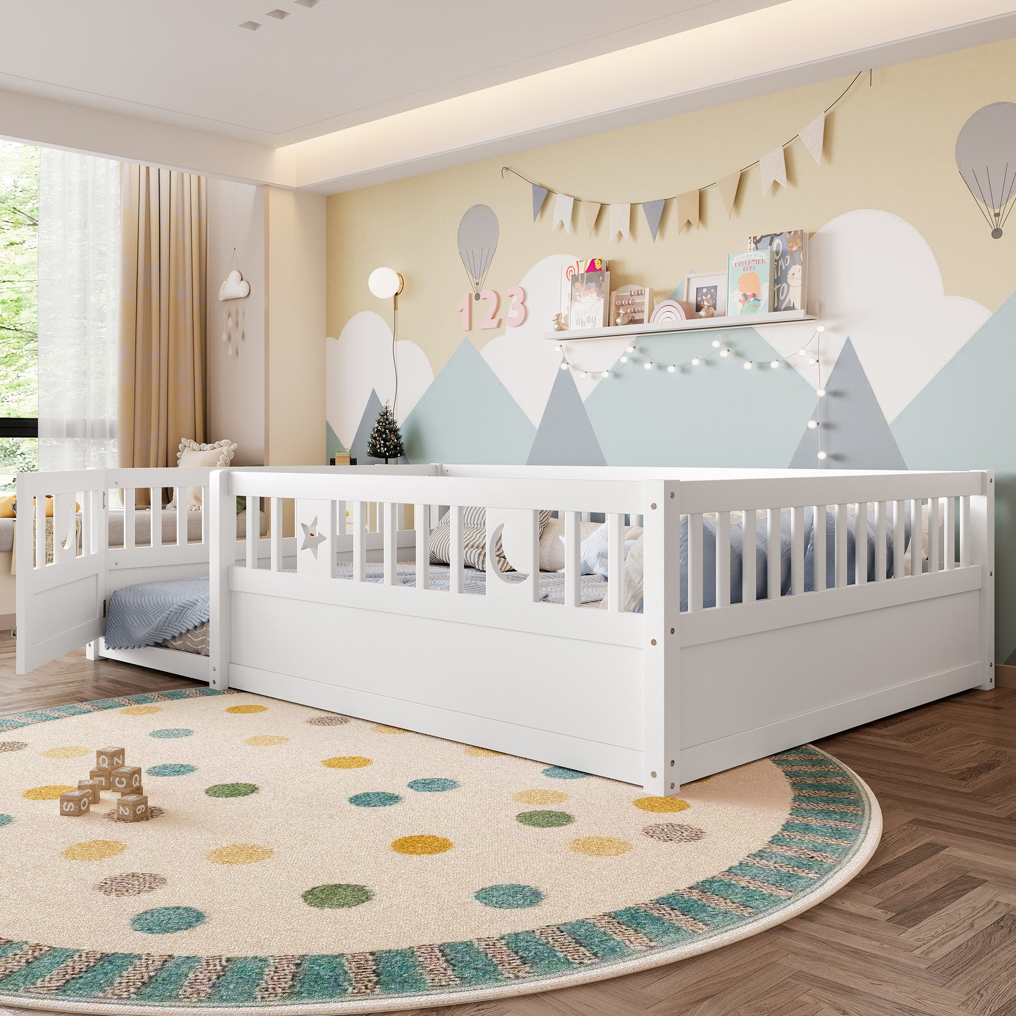 Flieks Kinderbett, Bodenbett Massivholzbett 140x190cm mit Gitter und Latten günstig online kaufen