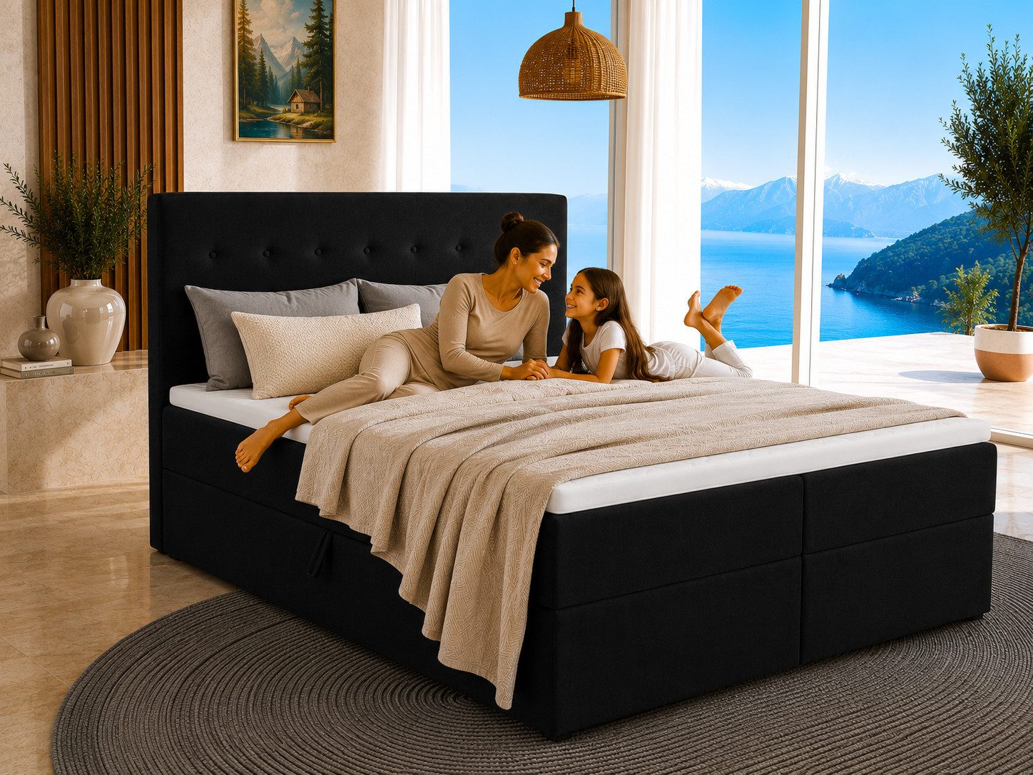 Best for Home Boxspringbett Polsterbett mit 7-Zonen-Taschenfederkernmatratze und Schubladen (Komplettset (Boxspringbett inkl. 2 Matratzen, Topper & Stauraum-Sch – Bild 3 von 5