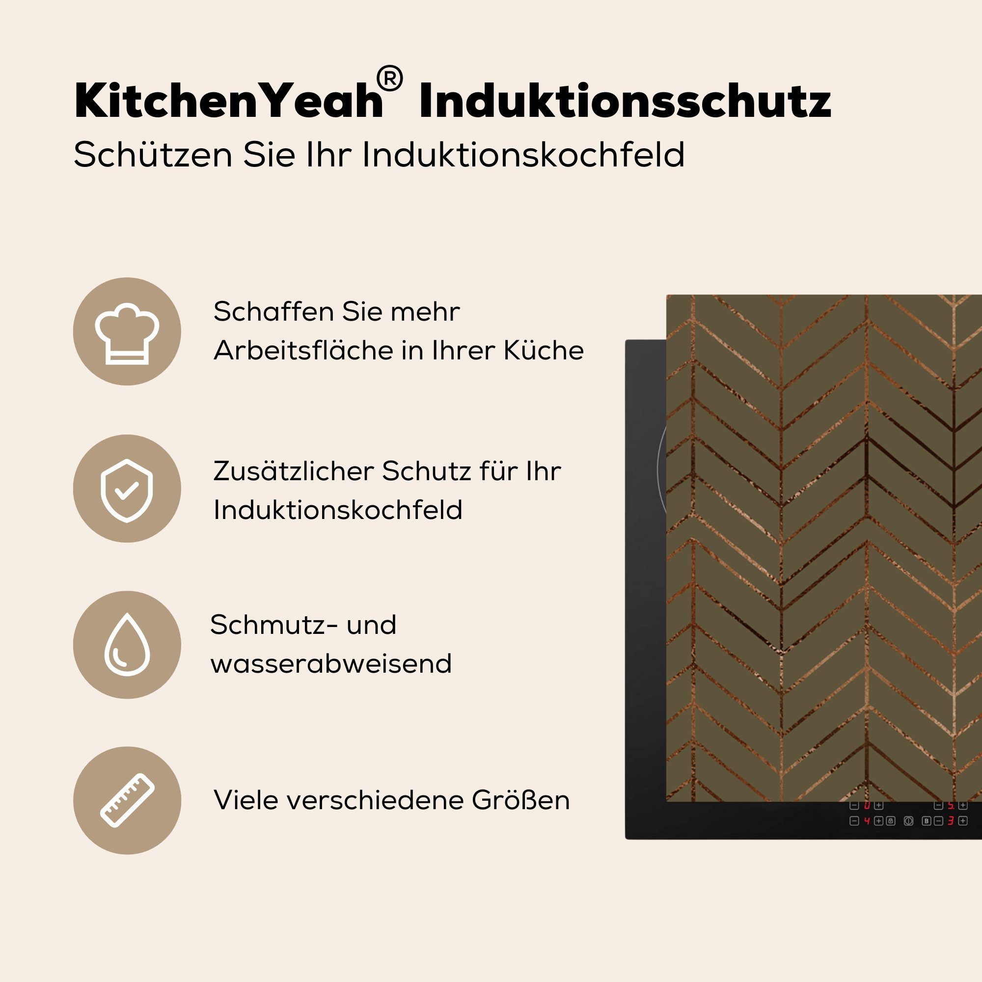 für (1 tlg), - Herdblende-/Abdeckplatte Arbeitsplatte küche Bronze Vinyl, cm, Ceranfeldabdeckung, - MuchoWow Luxus Muster - Grün, 78x78